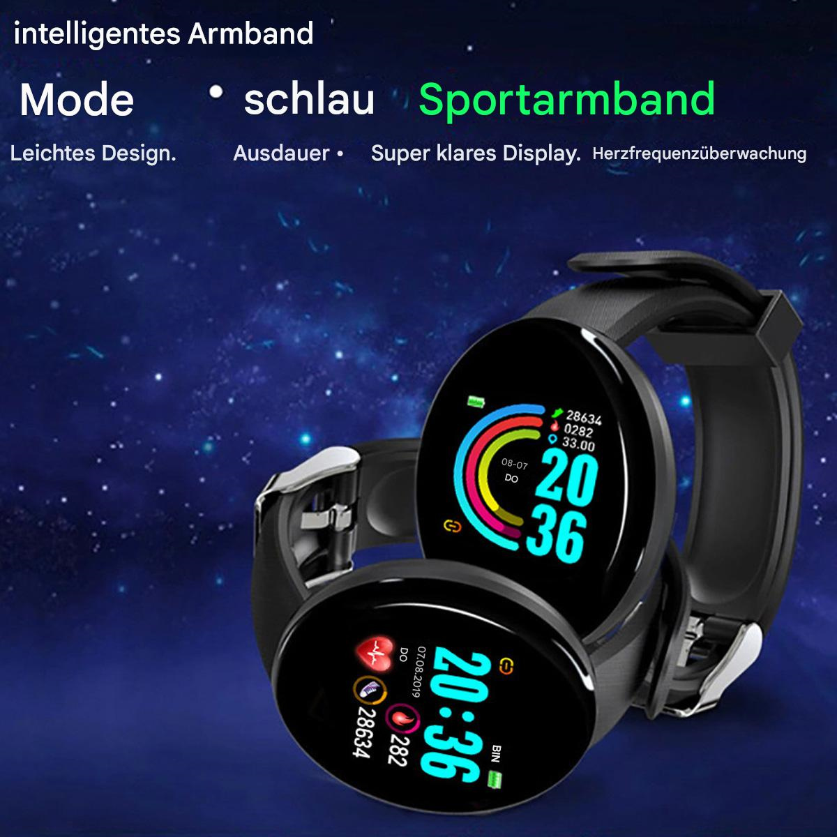 Zwei schwarze Smartwatches. Eine zeigt Zeit, Herzfrequenz und Datum. Die andere zeigt die gleichen Details.