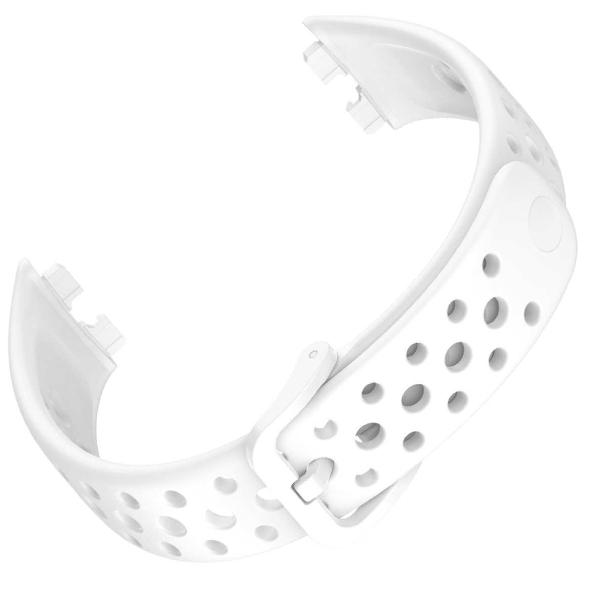 Cinturino bianco con fori. Sfondo bianco.