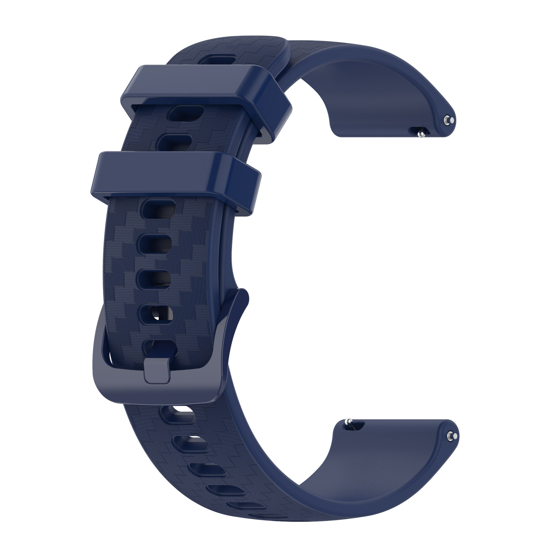 Cinturino blu scuro per orologio. Testurizzato, con fibbia. È un cinturino di ricambio per uno smartwatch.