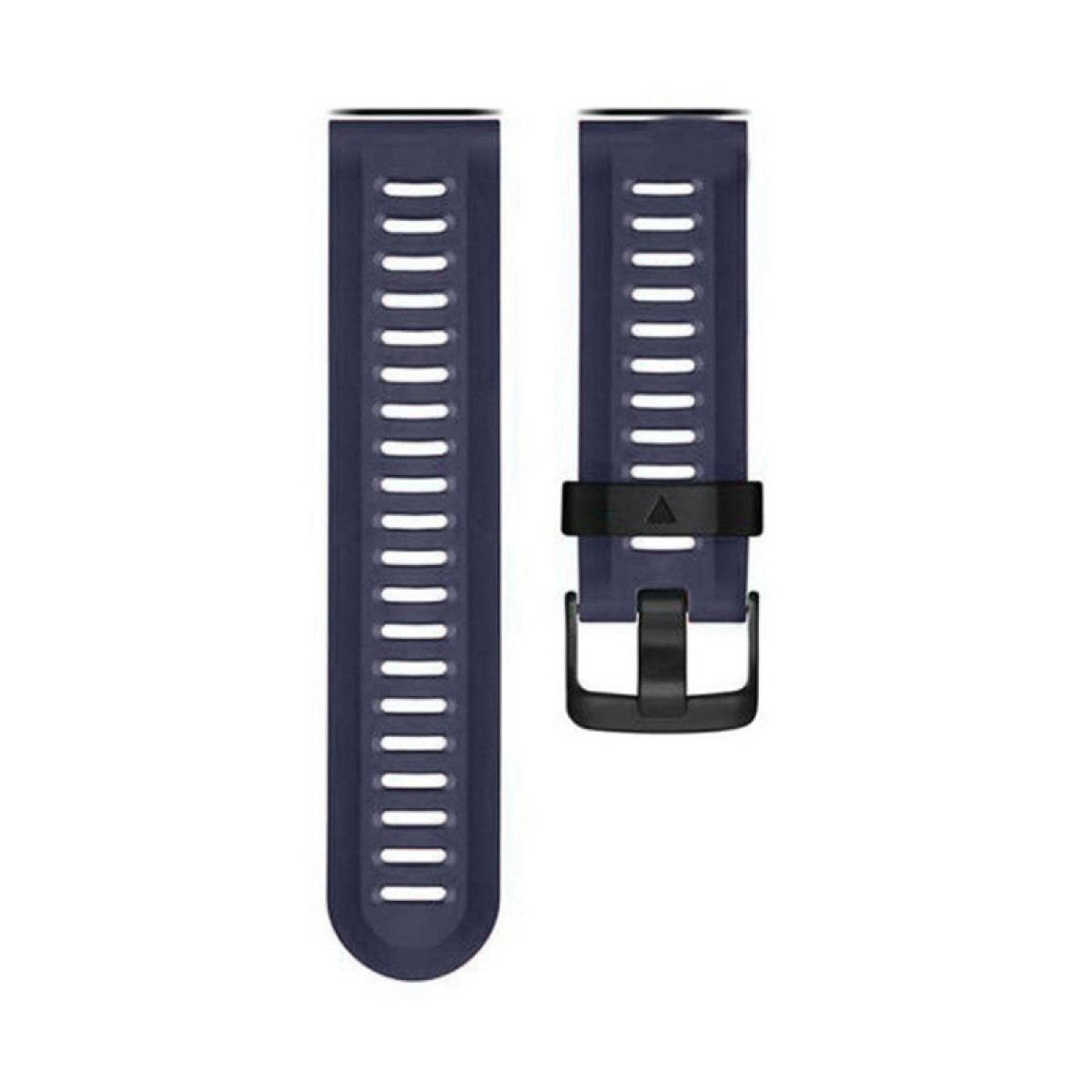 Zwei dunkelblaue Uhrenarmbänder mit Löchern und einer schwarzen Schnalle.
