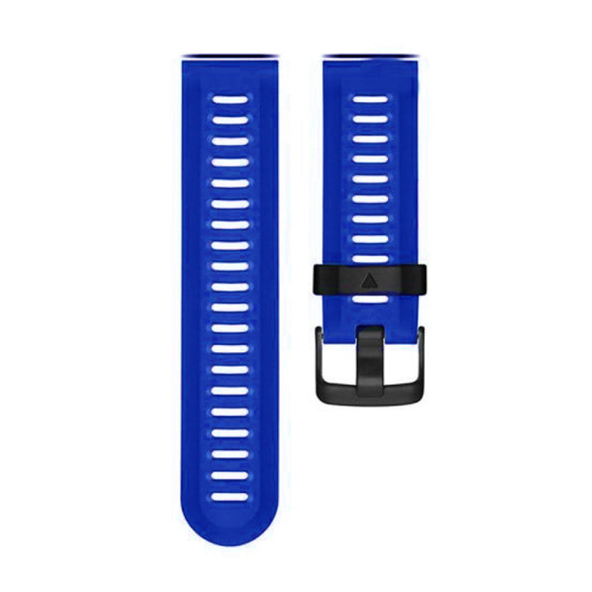 Blaue Uhrenarmbänder mit weißen Löchern. Ein Armband hat eine schwarze Schnalle.