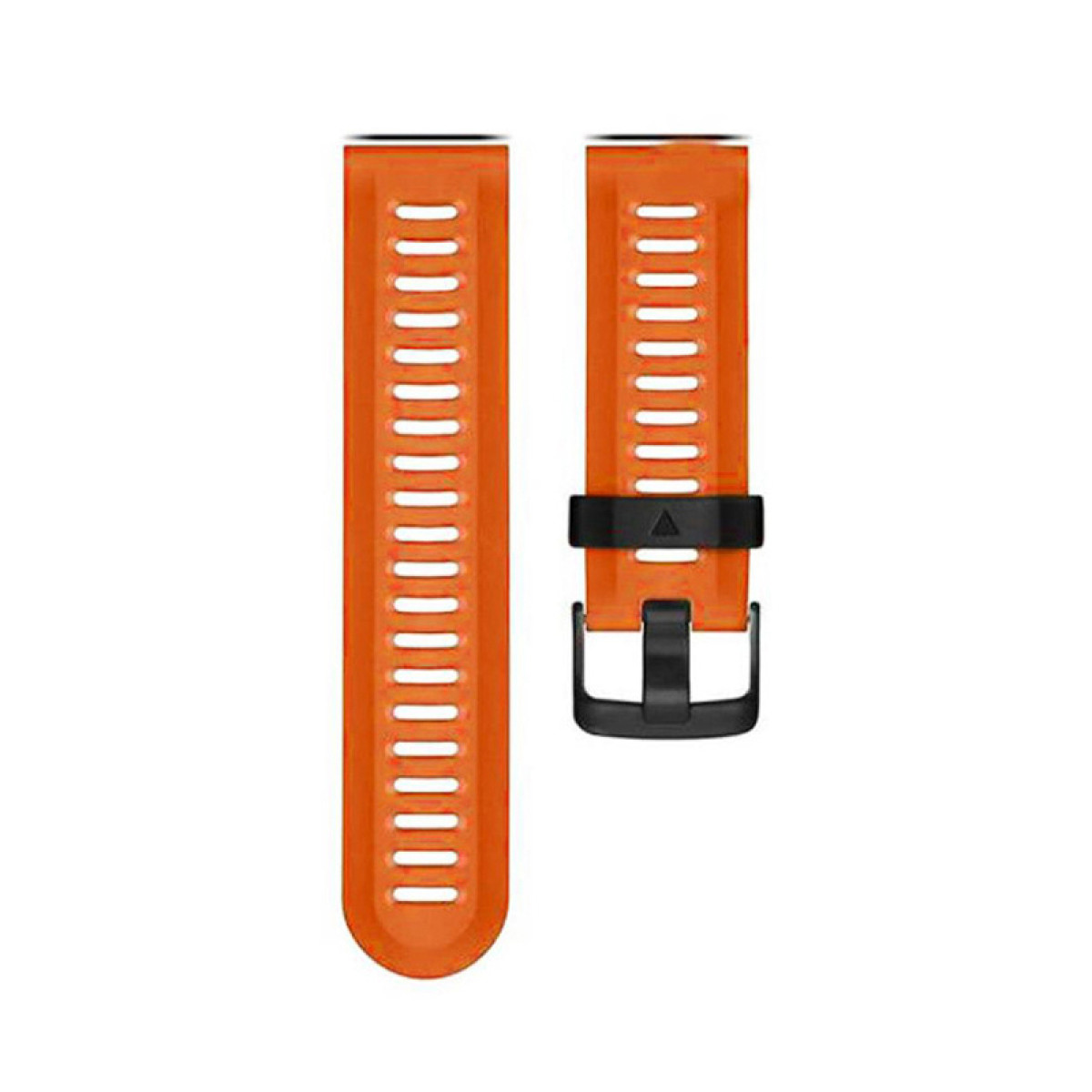 Zwei orangefarbene Uhrenarmbänder mit schwarzer Schnalle auf weißem Hintergrund.