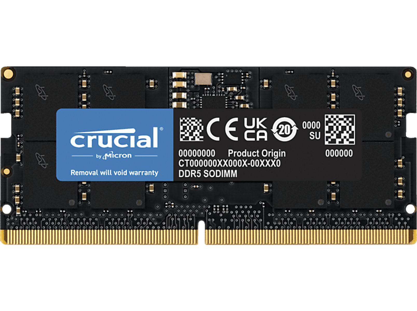 Czarny moduł pamięci RAM z niebieską etykietą i złotymi złączami.