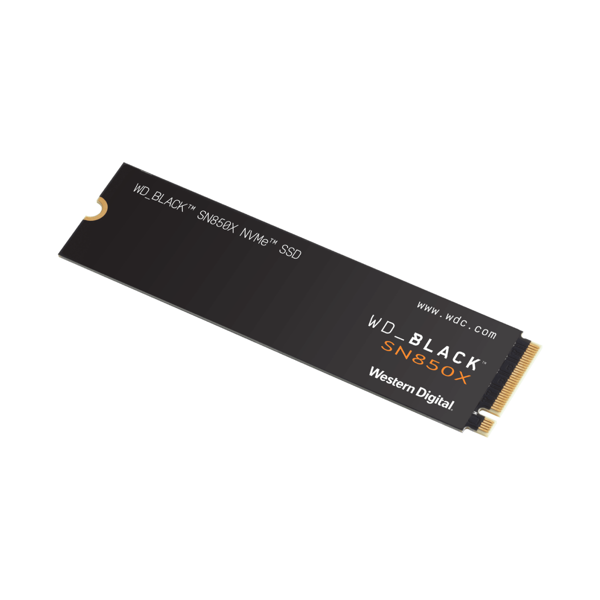 Czarny dysk SSD NVMe z białym tekstem na białym tle. Tekst: WD_BLACK.