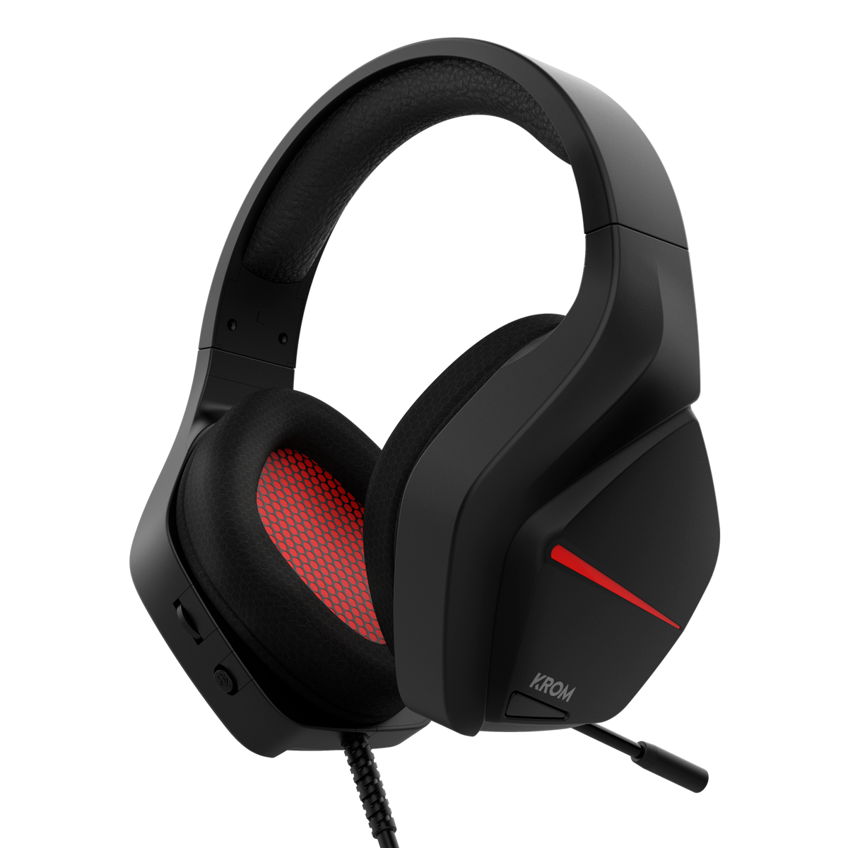 Czarne słuchawki dla graczy z czerwonymi akcentami i mikrofonem z boku.
