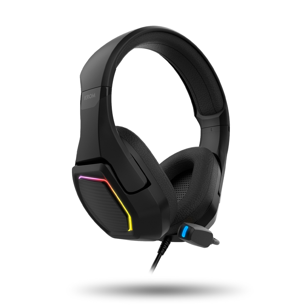 Cuffie da gioco nere con illuminazione RGB e microfono.