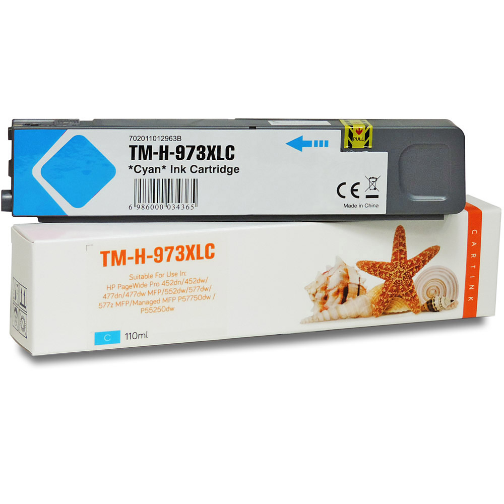 Zwei Tintenpatronen. Eine ist cyan und hat eine weiße Box, die andere hat ein blaues Etikett.