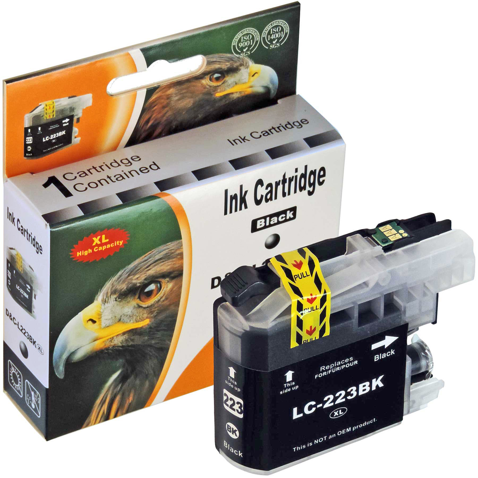 Tintenpatronenbox mit einer schwarzen Tintenpatrone, einem Bild eines Adlers und dem Wortlaut "Ink Cartridge Black".