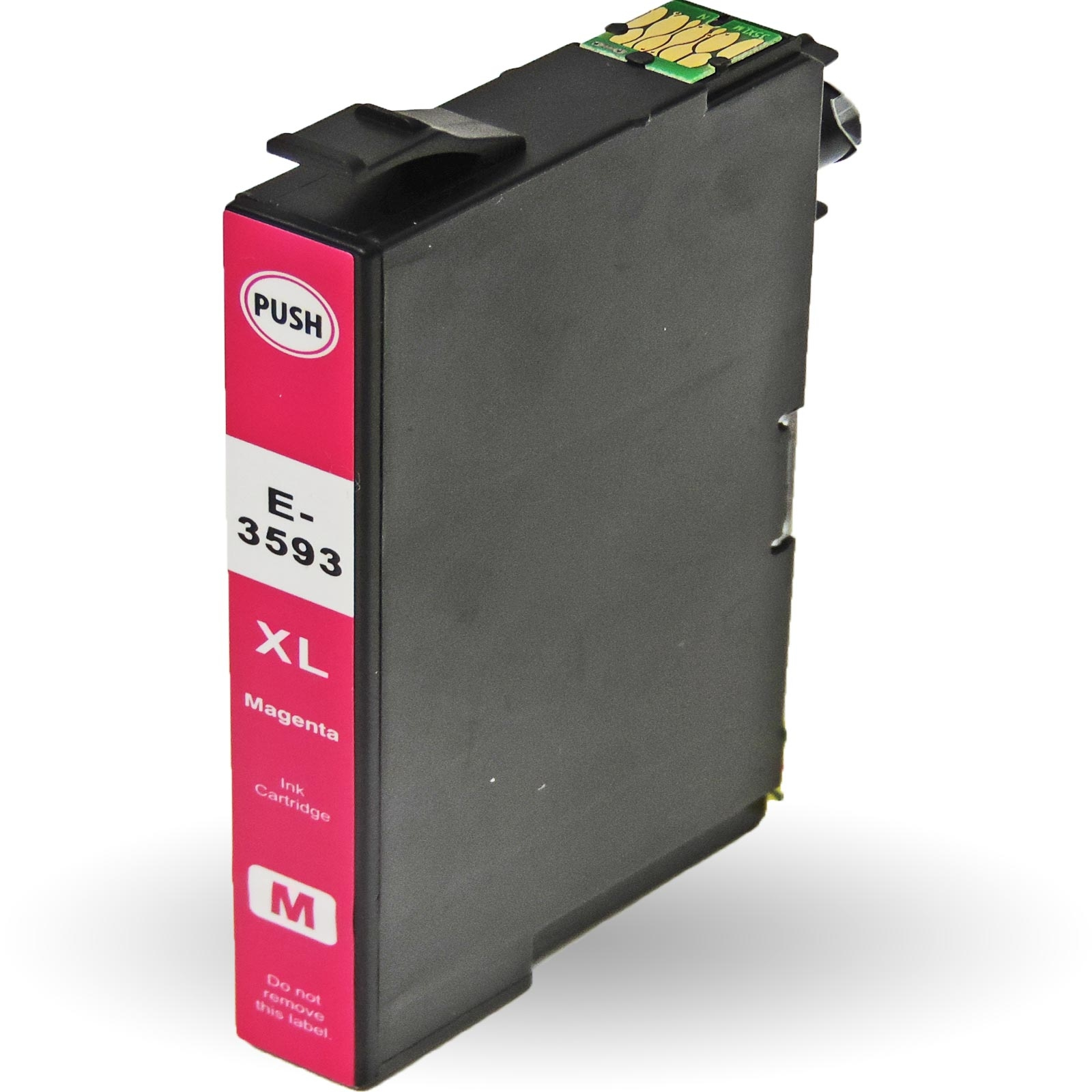 Eine magenta XL Tintenpatrone mit weißem Hintergrund. Auf der Patrone steht 'M'.