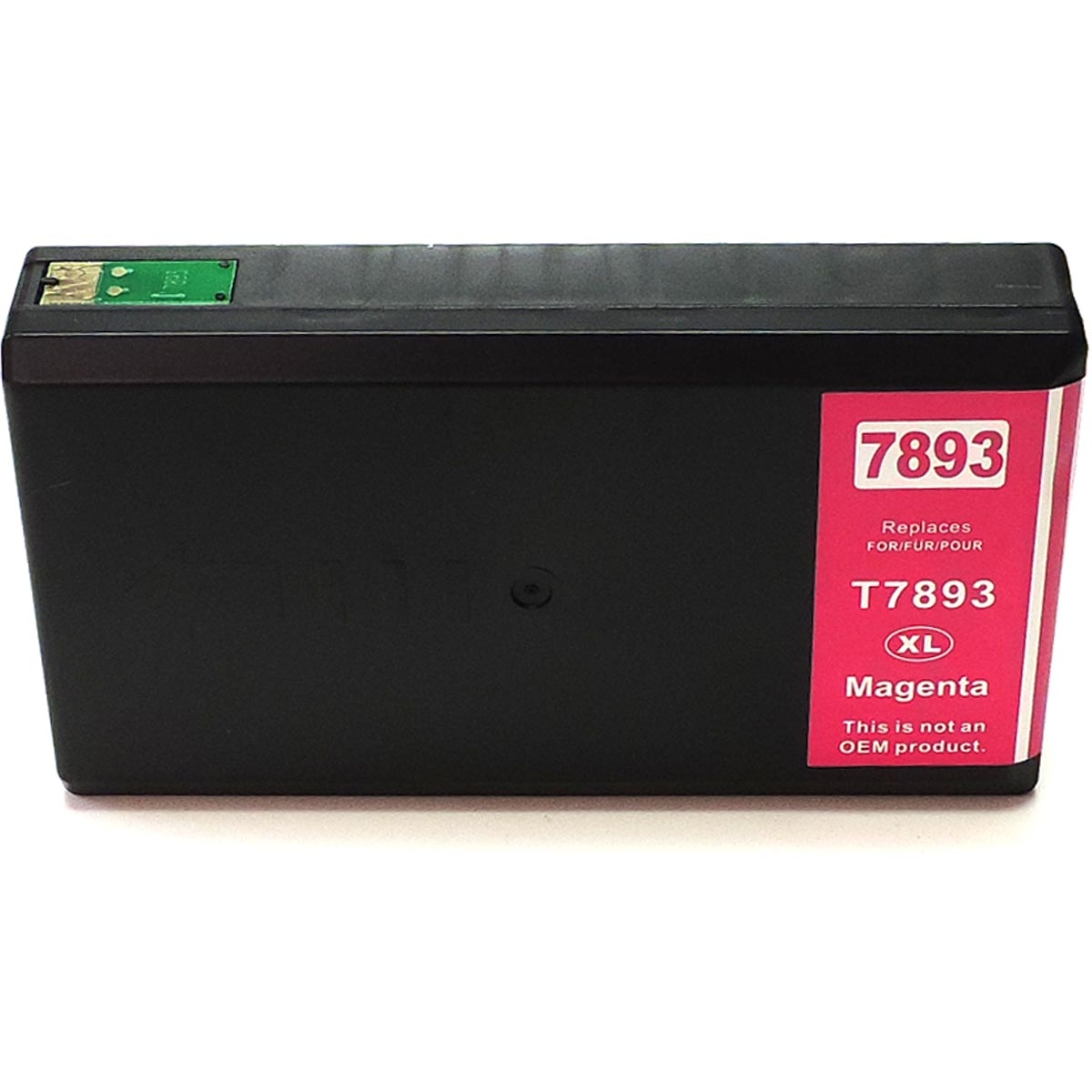 Schwarze Tintenpatrone mit magentafarbenem Etikett, gekennzeichnet mit '7893' und 'T7893 XL'.