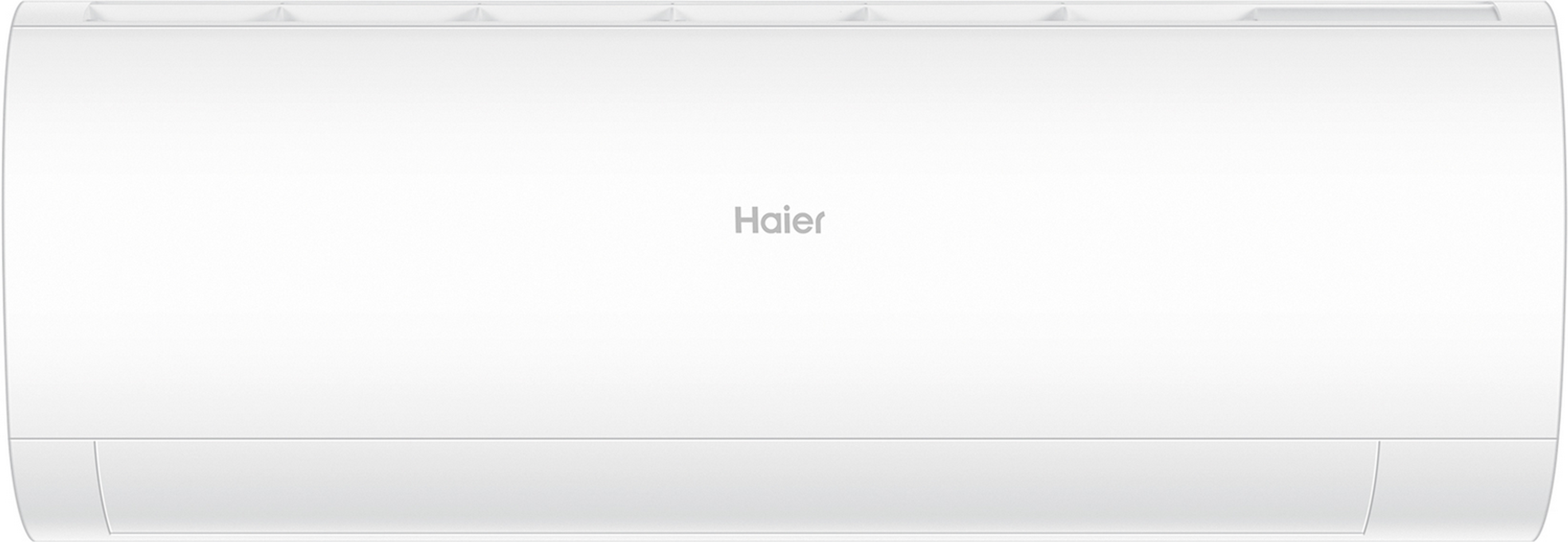 Un aire acondicionado Haier blanco sobre un fondo blanco.