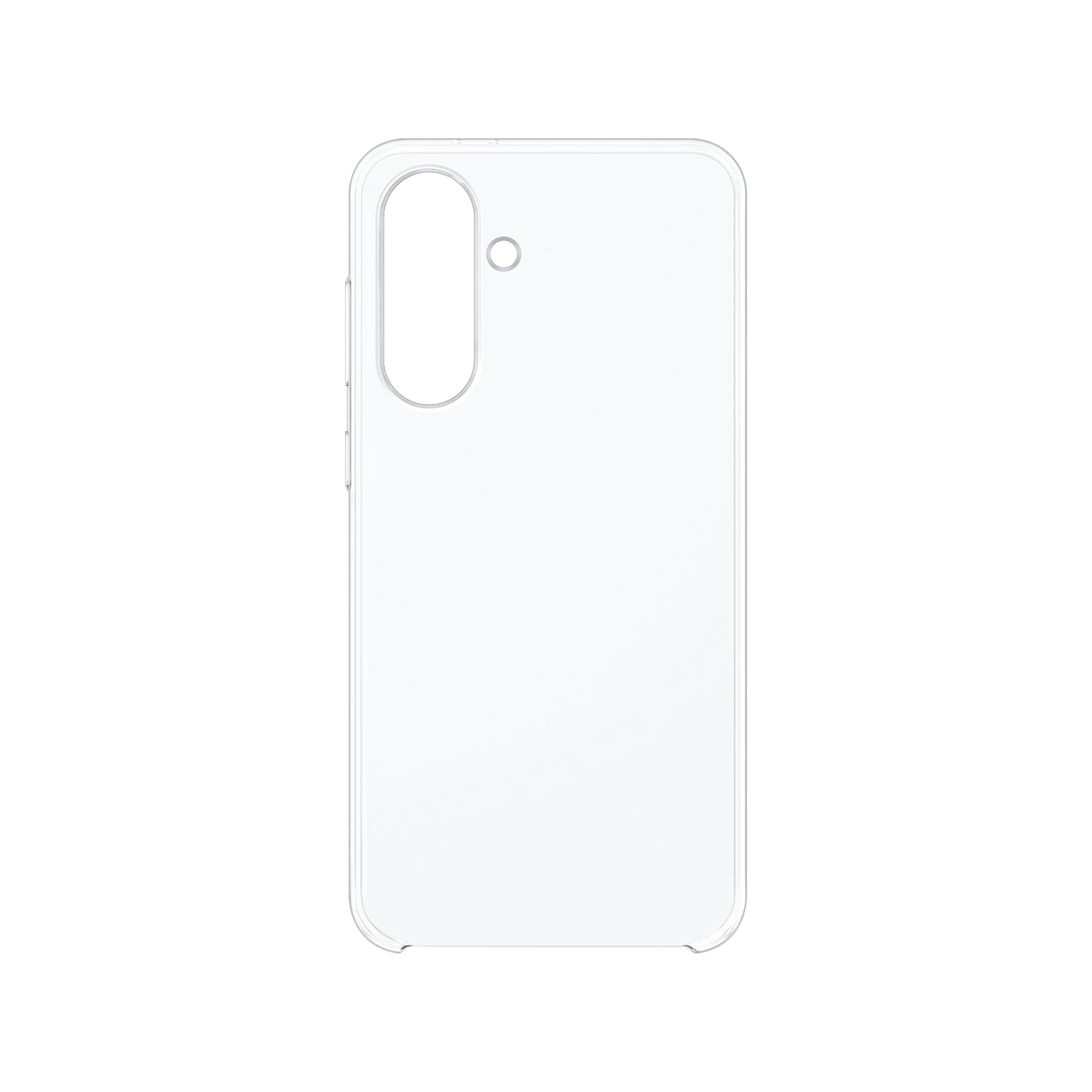 Custodia bianca per telefono con ritaglio per fotocamera, su sfondo nero. La custodia è semplice.