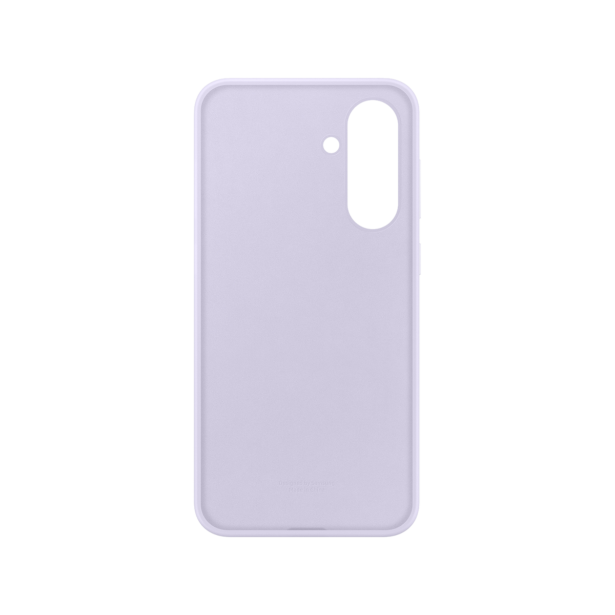 Custodia per telefono color lavanda con foro per la fotocamera e ritaglio per i pulsanti su sfondo nero.
