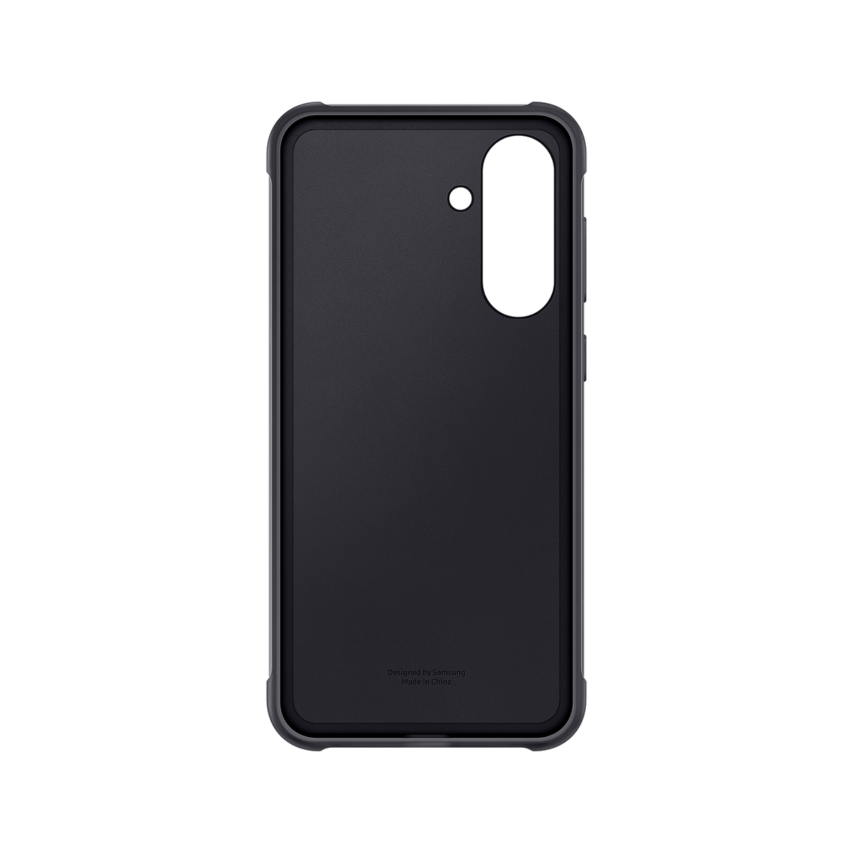 Une coque de téléphone noire avec un intérieur noir et un cadre noir. La coque est sur un fond noir.