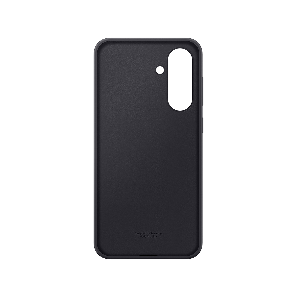 Custodia per telefono nera. Design semplice con una texture liscia e un ritaglio per la fotocamera.