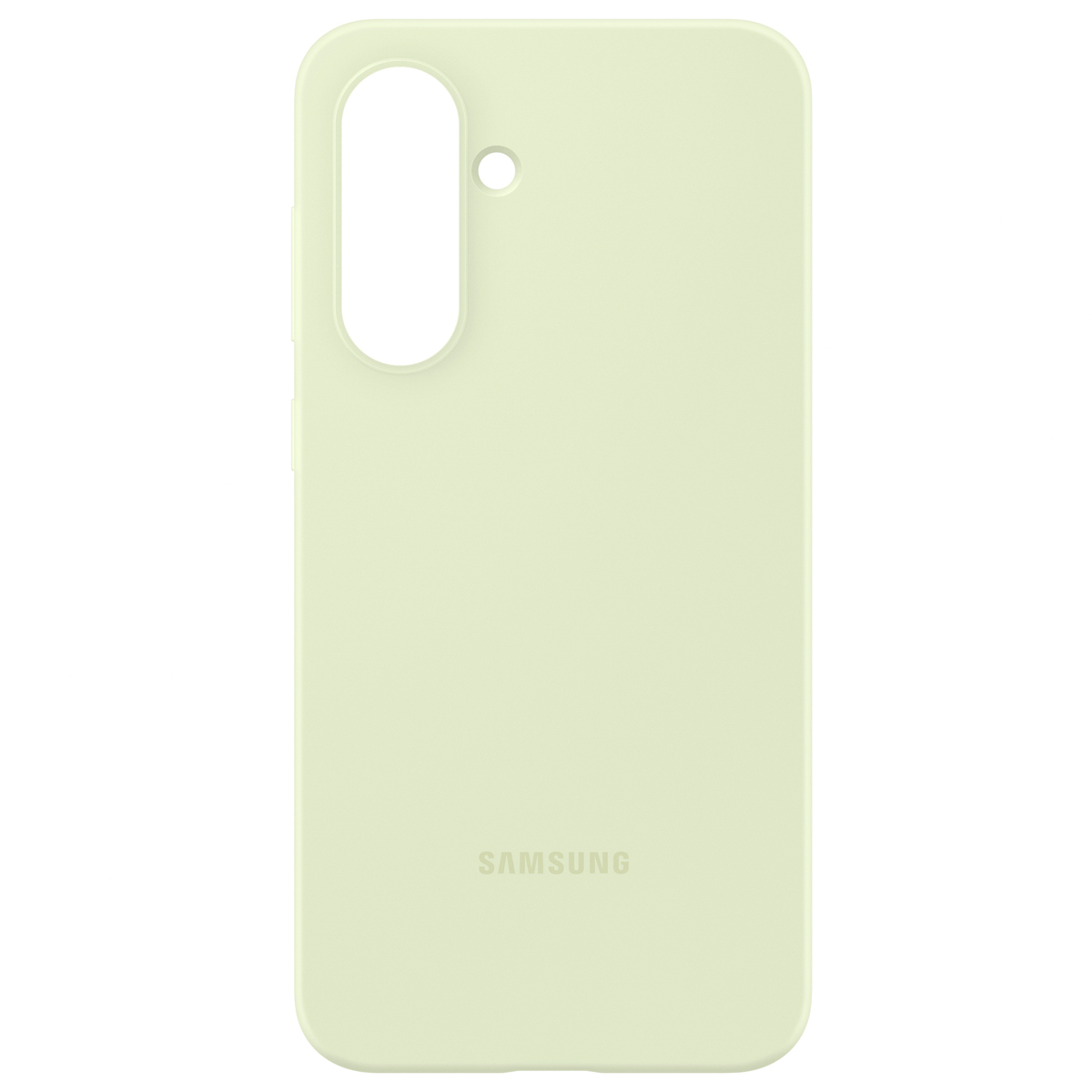Custodia per telefono verde chiaro con ritaglio fotocamera e logo Samsung.