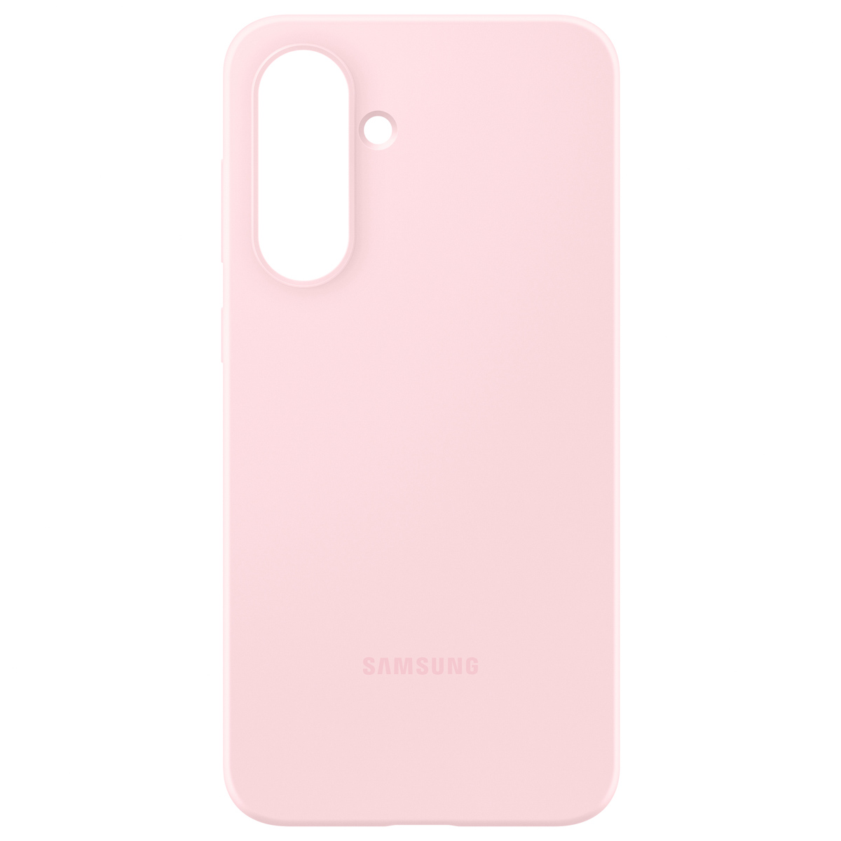 Custodia per telefono rosa con foro per la fotocamera e ritaglio per i pulsanti su sfondo bianco.