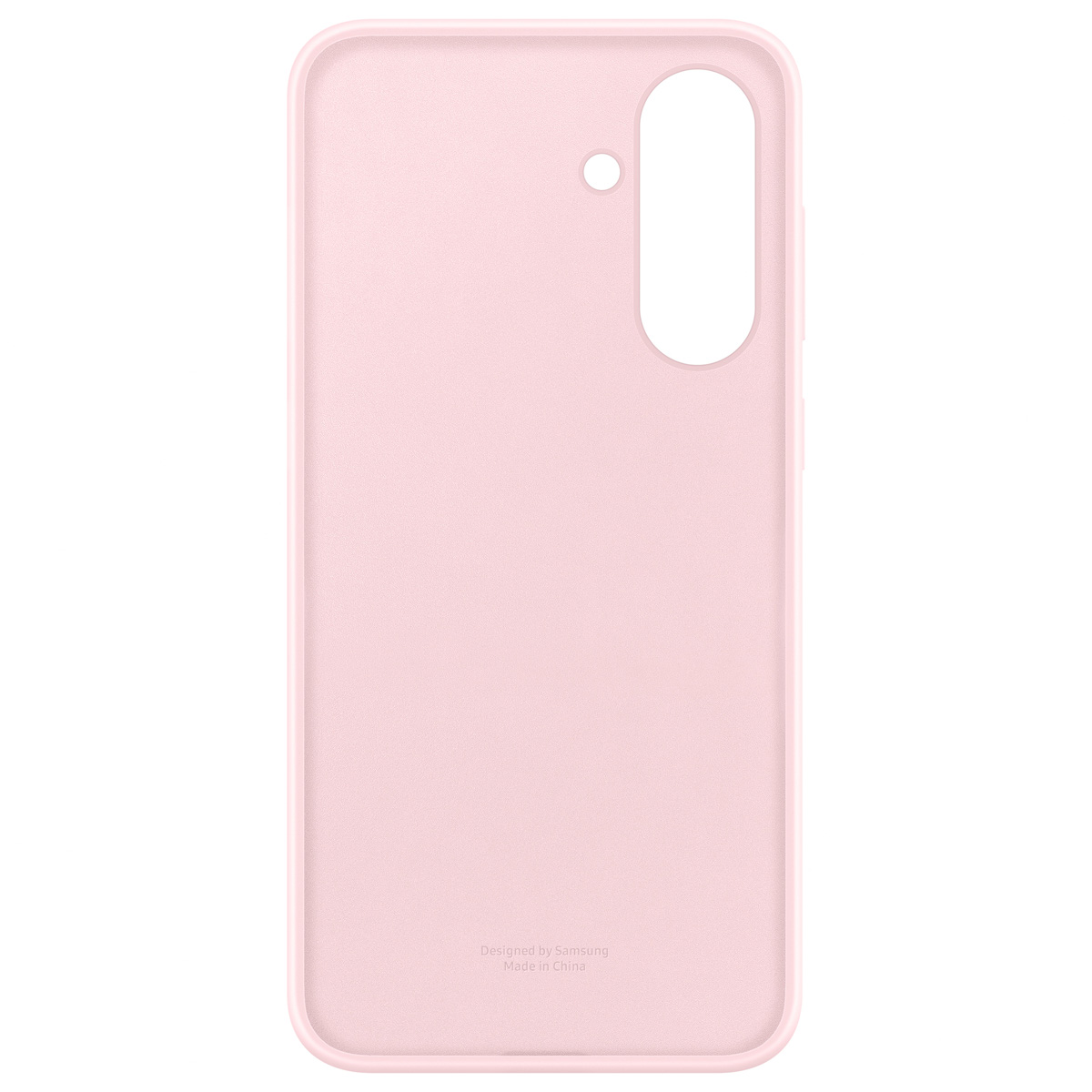 Custodia per telefono Samsung rosa con ritaglio per fotocamera e nome del marchio.