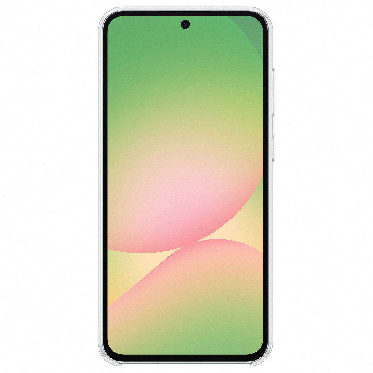 Uno smartphone con schermo colorato e custodia trasparente.