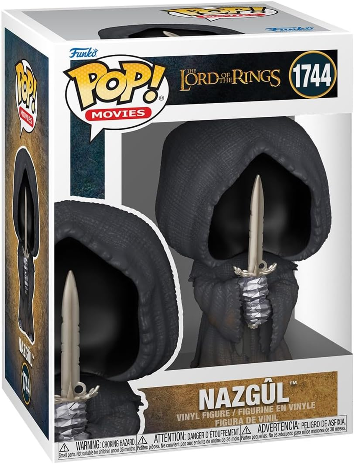 Caja Funko Pop de un Nazgûl de El Señor de los Anillos. Figura con túnica negra y espada.