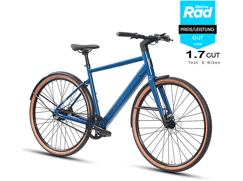 DERUIZ Turmali Ebike 52Rh mit Gates Carbon Drive Riemenantrieb Urbanbike (Laufradgröße: 28 Zoll, Rahmenhöhe: 52 cm, Unisex-Rad, 360Wh, Yves Klein Blu)