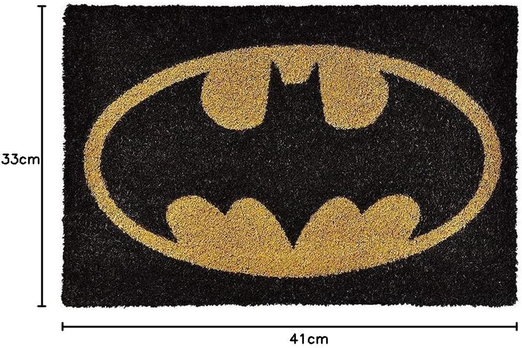 Felpudo de Batman con el símbolo del murciélago en dorado sobre fondo negro, 33x41cm.
