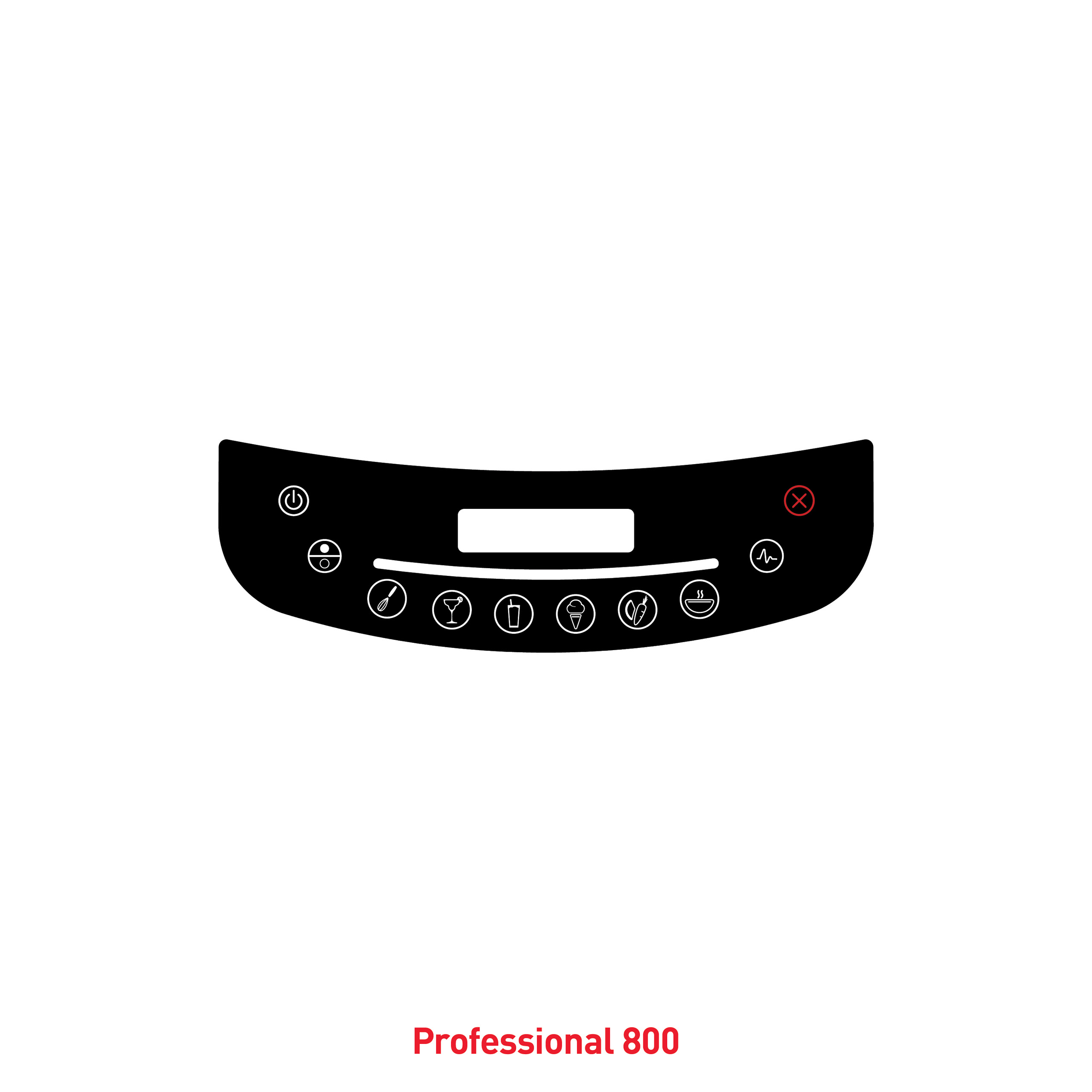 Pannello di controllo nero con icone e pulsanti, testo 'Professional 800'.