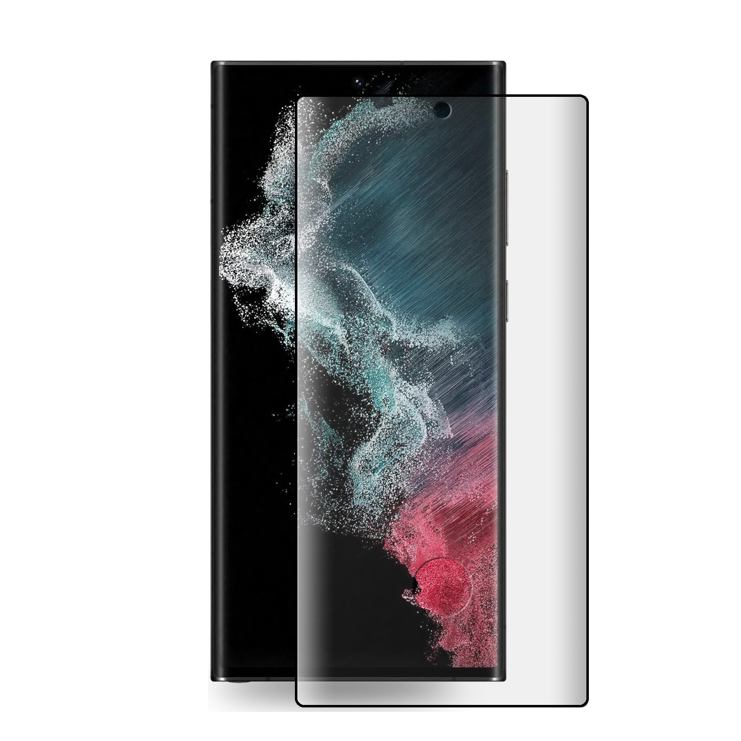 Ein Telefon mit angebrachtem Displayschutz und ein schwarzes Telefon daneben.