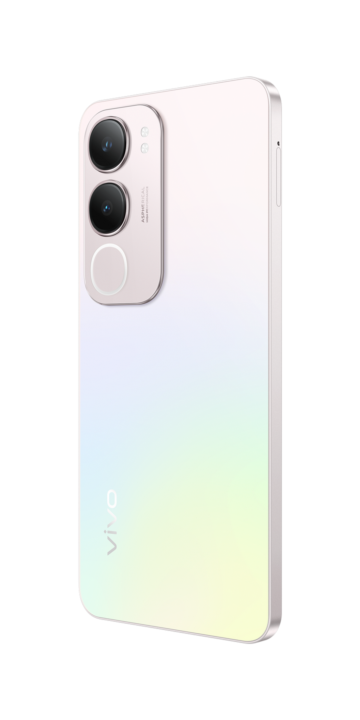 Biały smartfon z systemem potrójnego aparatu z tyłu, prezentujący kolor gradientowy.