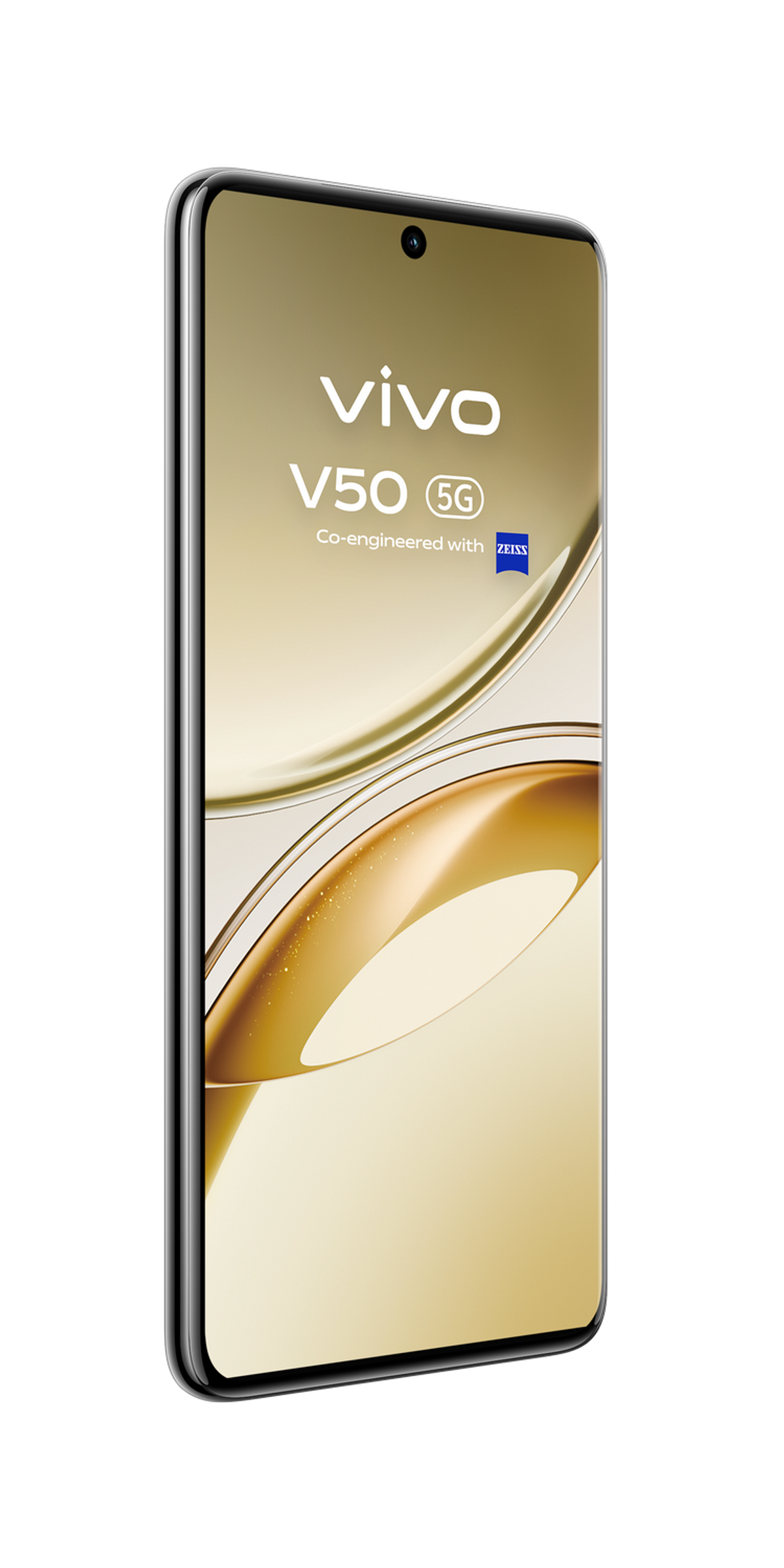Smartfon Vivo V50 5G w widoku z boku, pokazujący ekran i krawędzie.