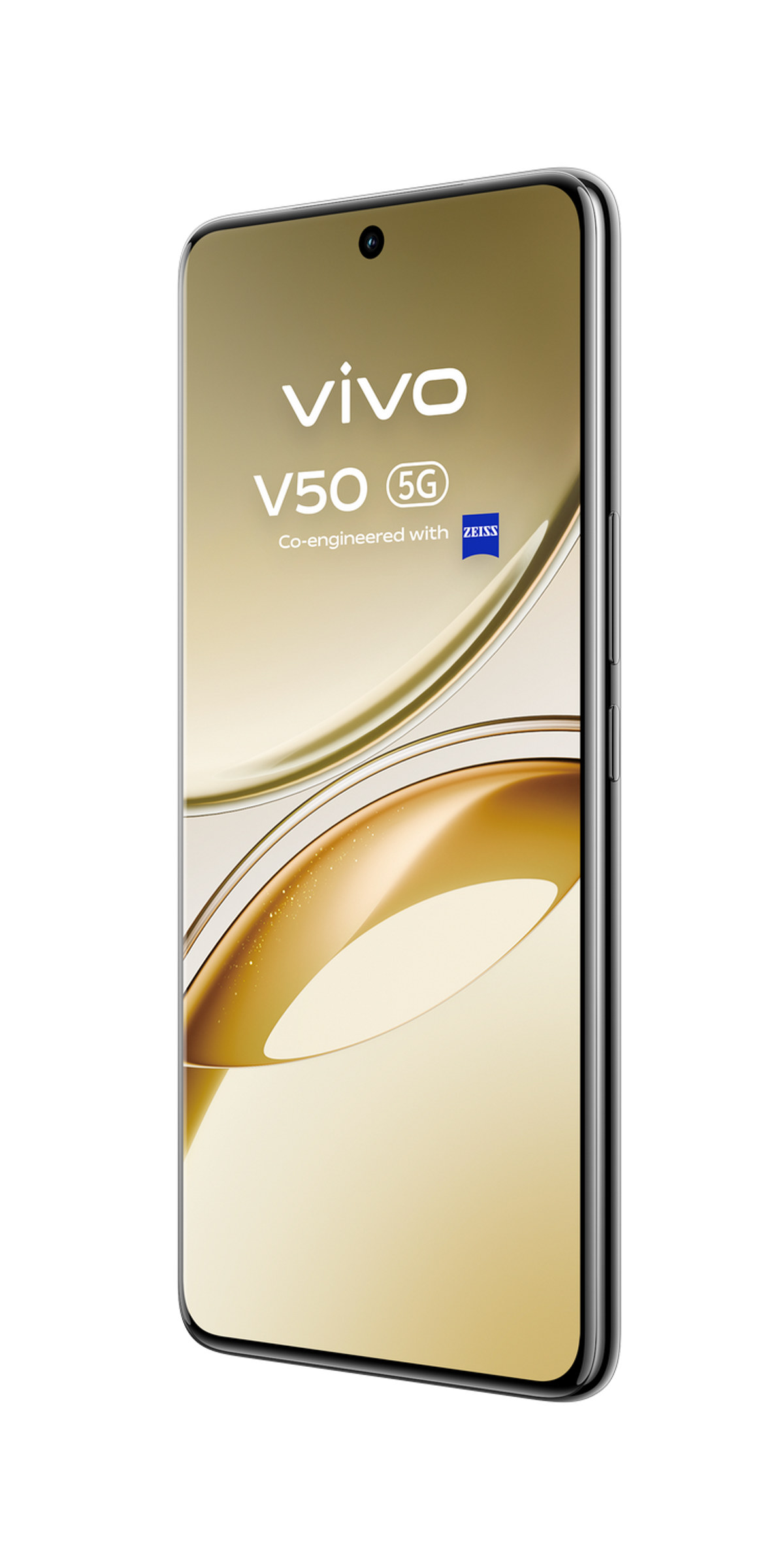 Smartfon ze złotym gradientem na plecach i konfiguracją potrójnego aparatu.