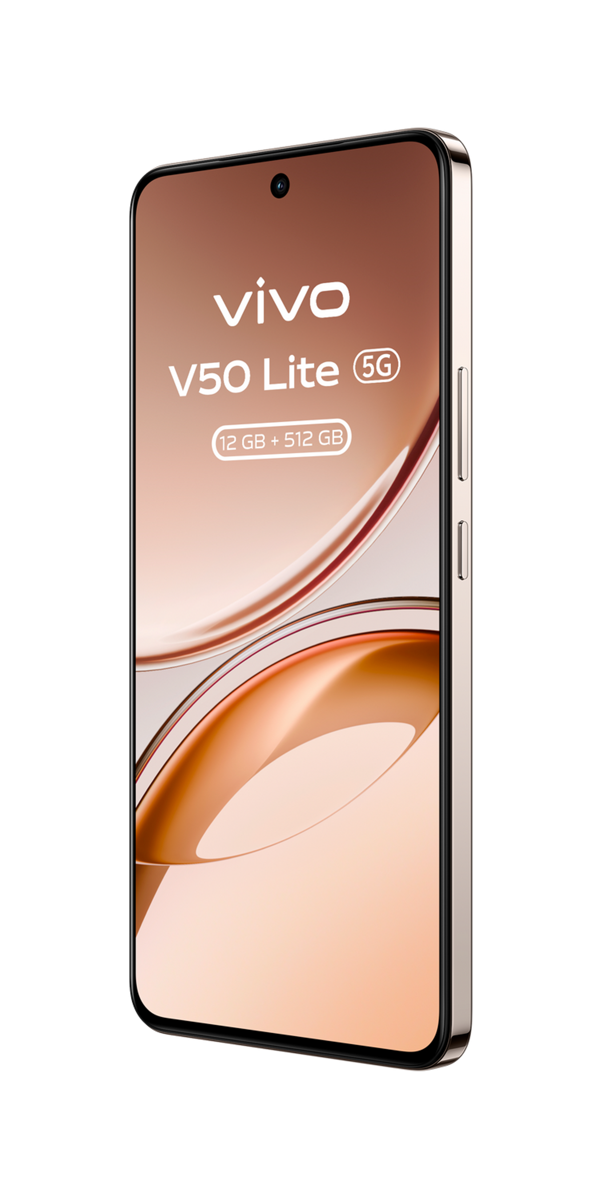 Smartfon Vivo V50 Lite 5G w kolorze złotym z dużym ekranem wyświetlającym interfejs.