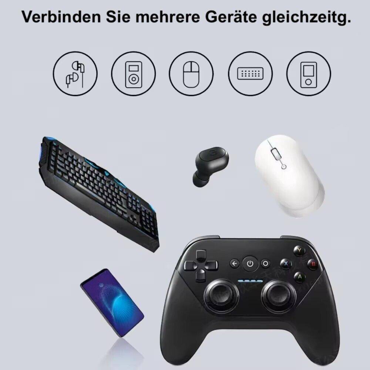 Verschiedene elektronische Geräte und Symbole auf hellem Hintergrund, Konnektivität.