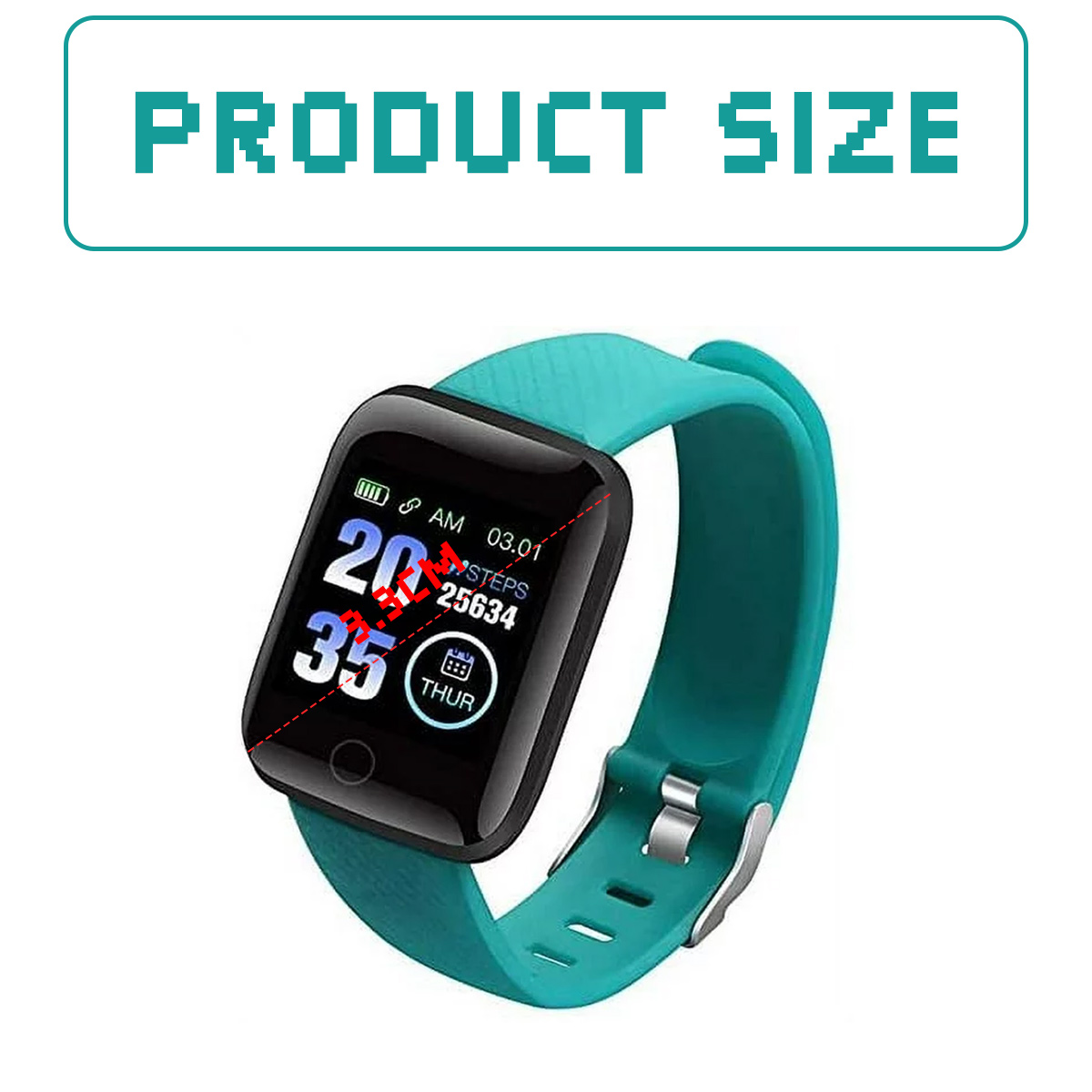 Eine türkisfarbene Smartwatch, die Zeit und Schritte mit einem türkisfarbenen Armband anzeigt.