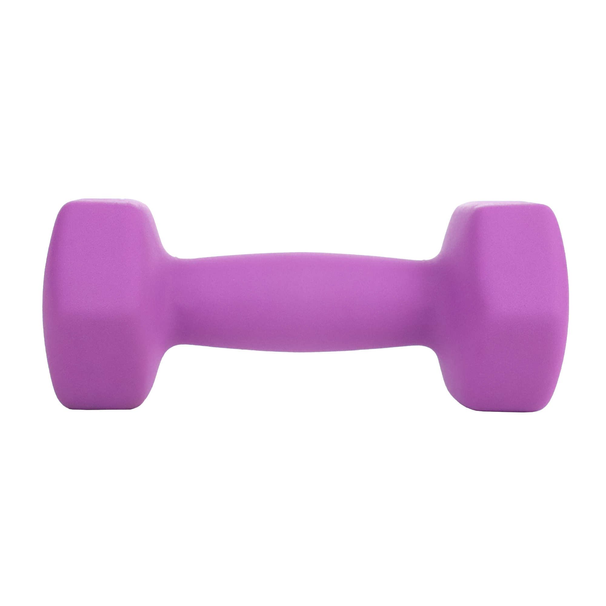 Fioletowa hantla na białym tle, prosty sprzęt do ćwiczeń.