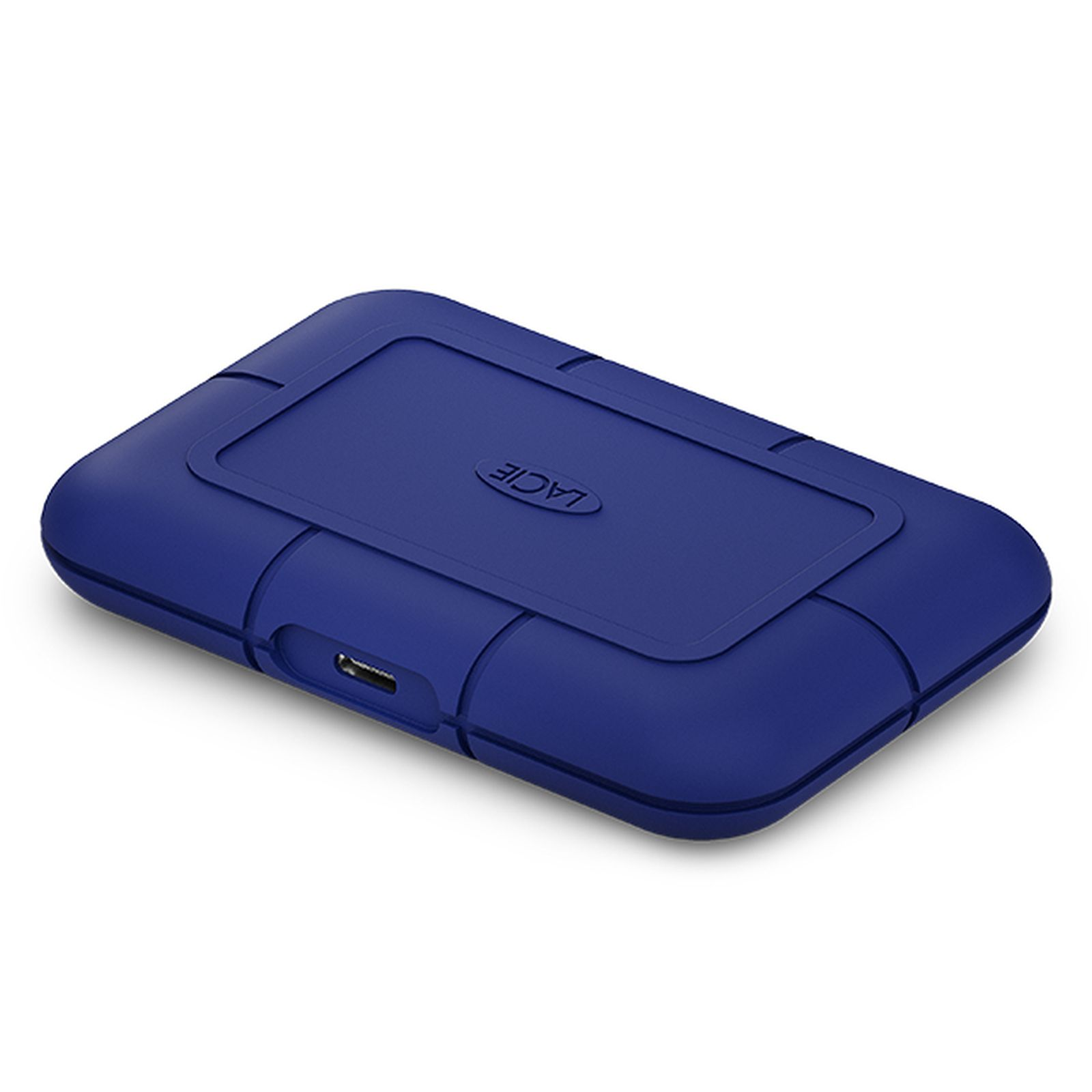 Disco rigido esterno LaCie blu, design robusto.