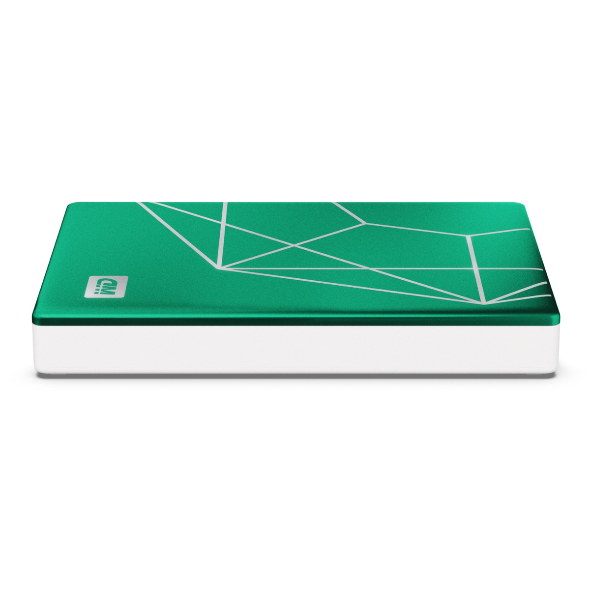 Zielony i biały zewnętrzny dysk twardy z geometrycznym wzorem.