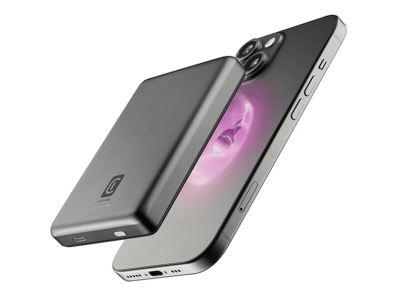 CELLULARLINE Mag Lite 10000 10000mAh Wireless Power Bank kompatibel mit Mag Safe Technologie, Powerbank 10000 mAh Grau