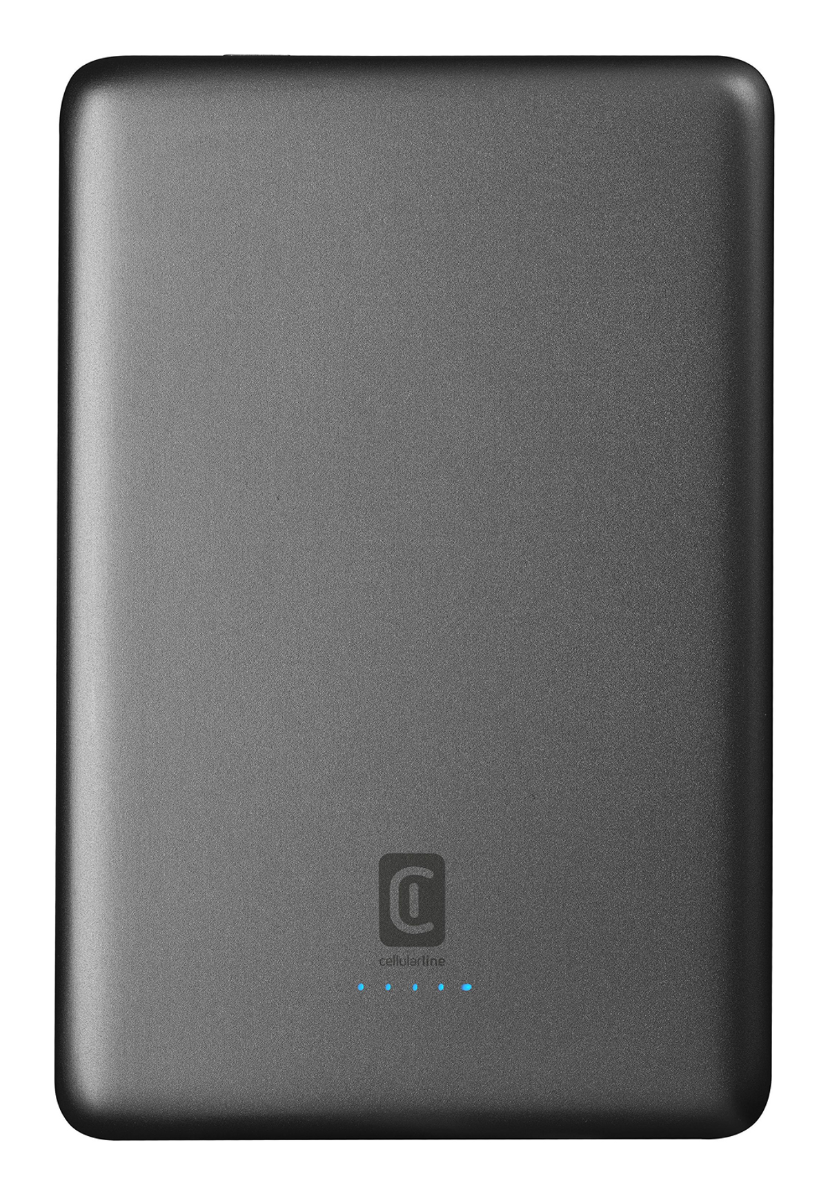 Eine dunkelgraue Powerbank mit dem Cellulrline-Logo.