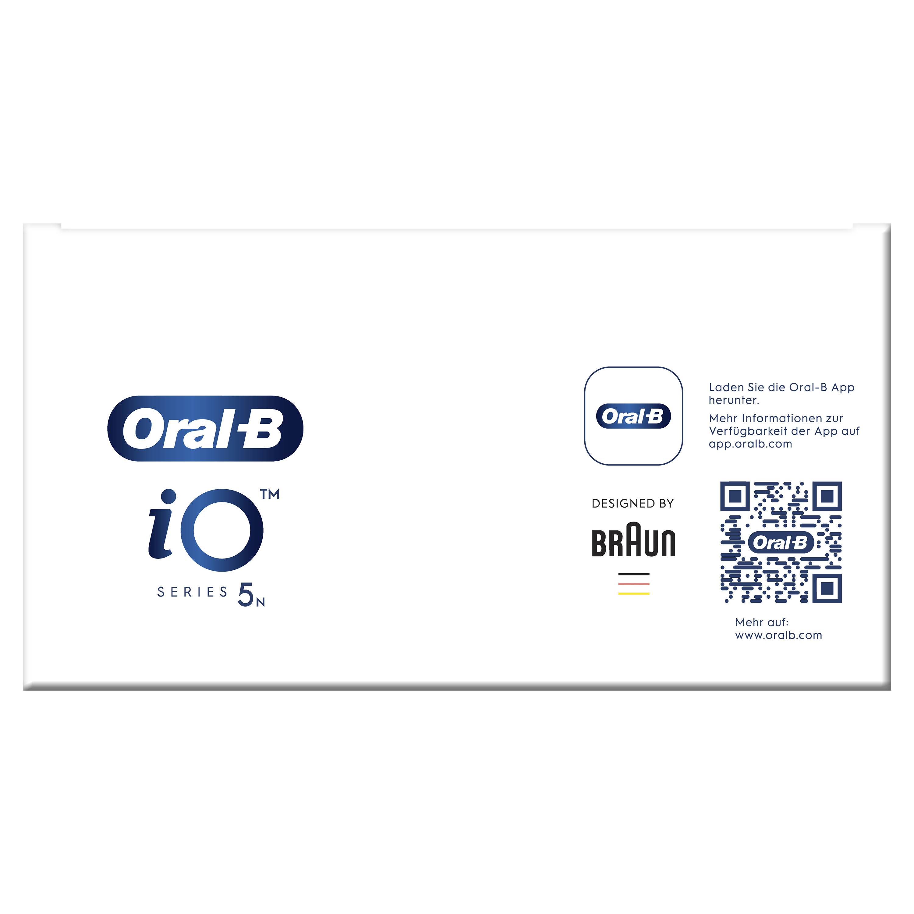 Opakowanie Oral-B z logo, wizerunkiem główki szczoteczki i kodem QR.
