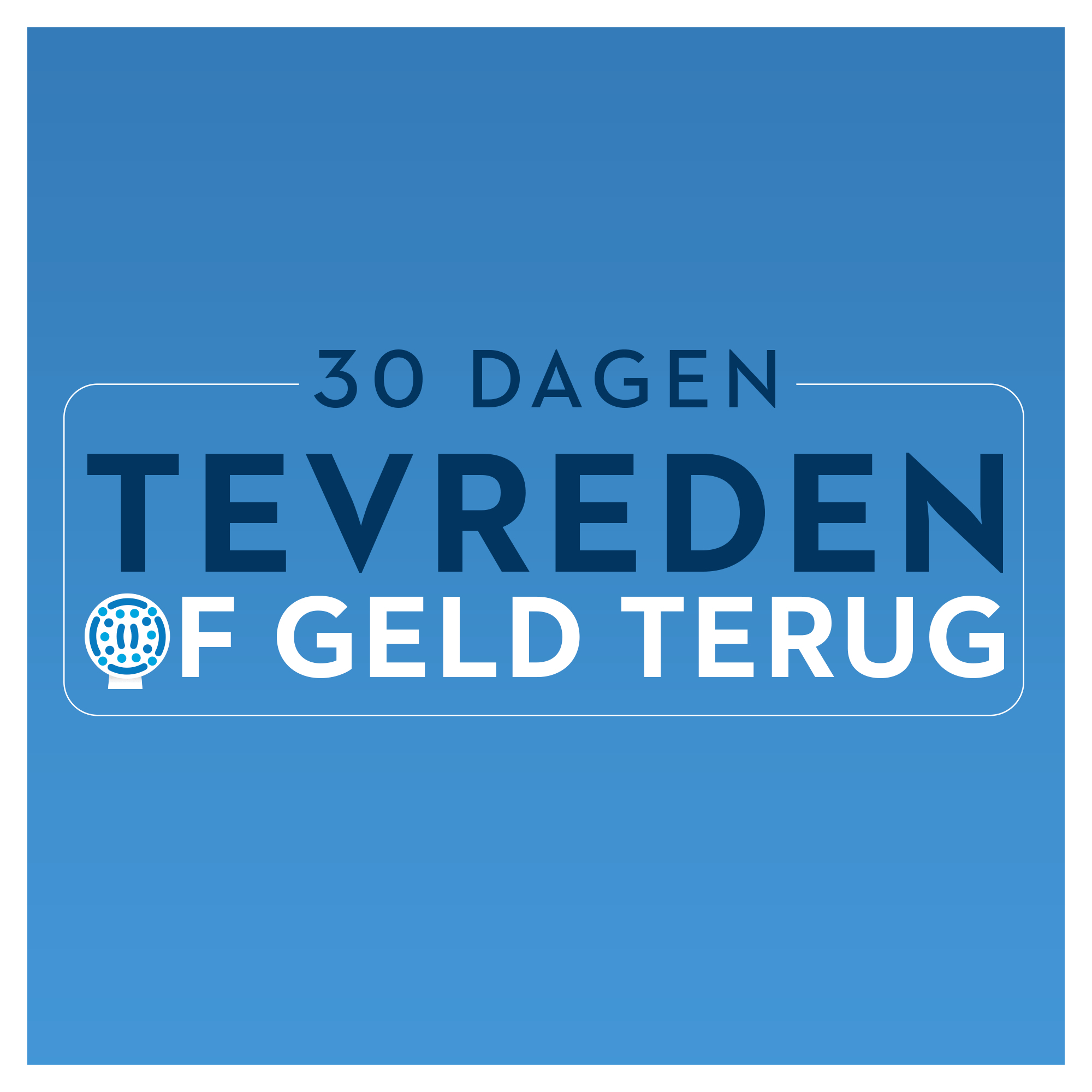 Blauer Hintergrund mit Text über eine Geld-zurück-Garantie.