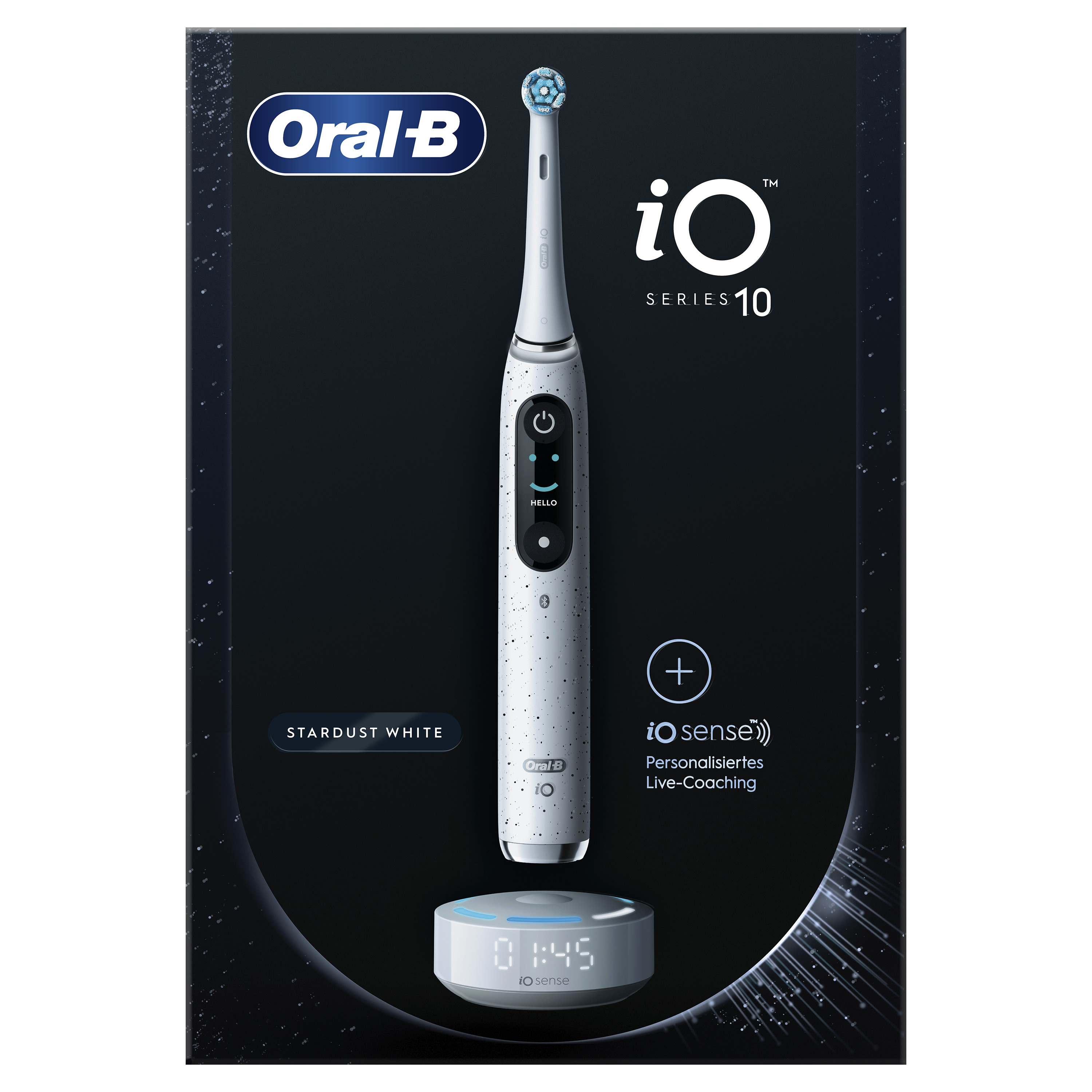 Biała szczoteczka do zębów Oral-B iO Series 10. Cechy: Stardust White, iO Sense, Live-Coaching.