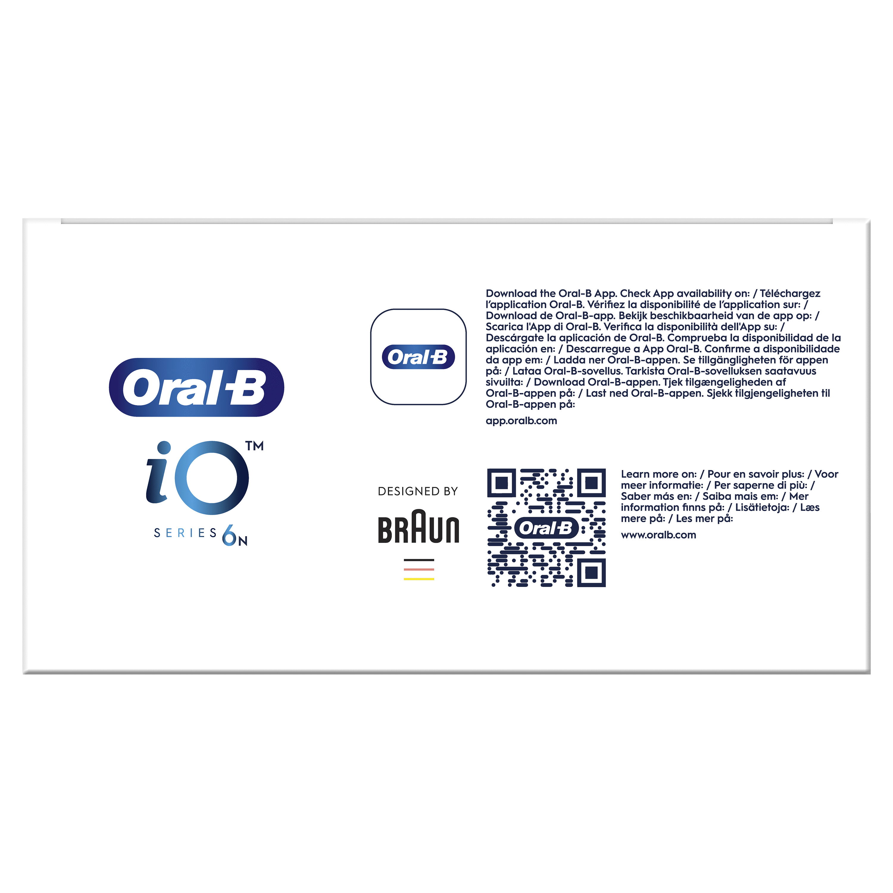 Eine Schachtel mit einer elektrischen Zahnbürste und einer weißen Oral-B-Ladestation.