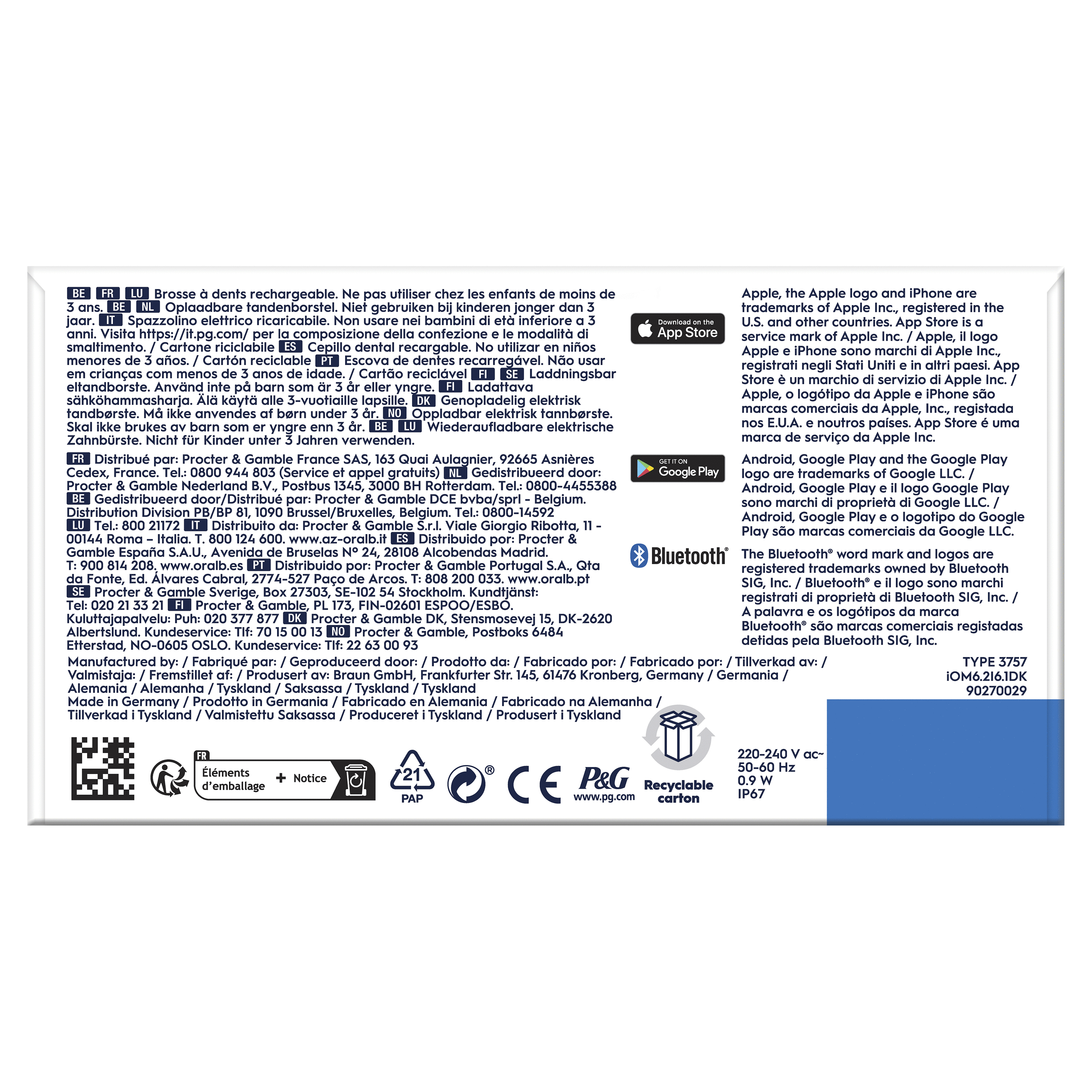 Weiße Produktverpackung mit Text und Logos. Enthält ein Apple-Logo und ein Bluetooth-Symbol.