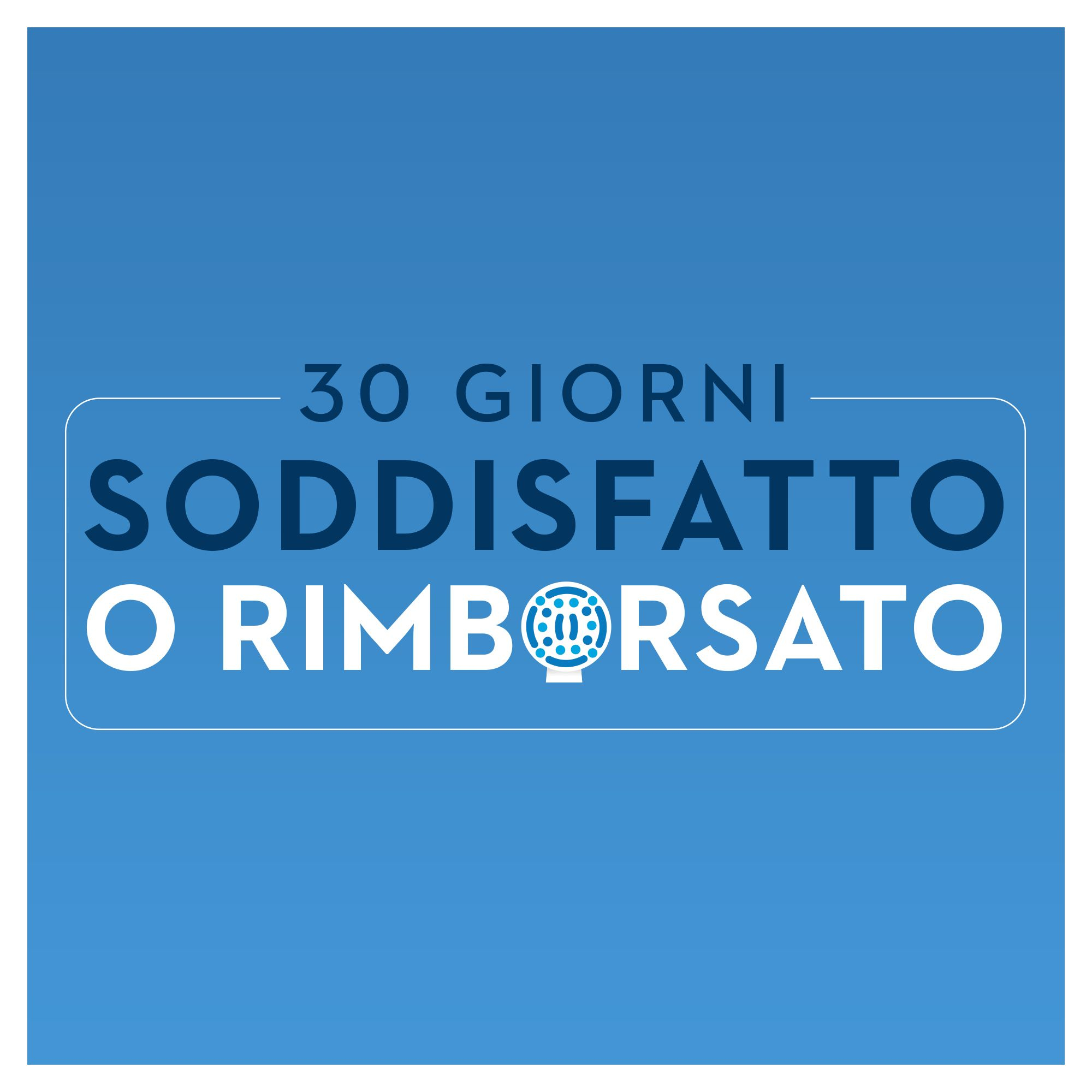 Niebieskie tło z tekstem: 30 dni, satysfakcja albo zwrot pieniędzy i logo.