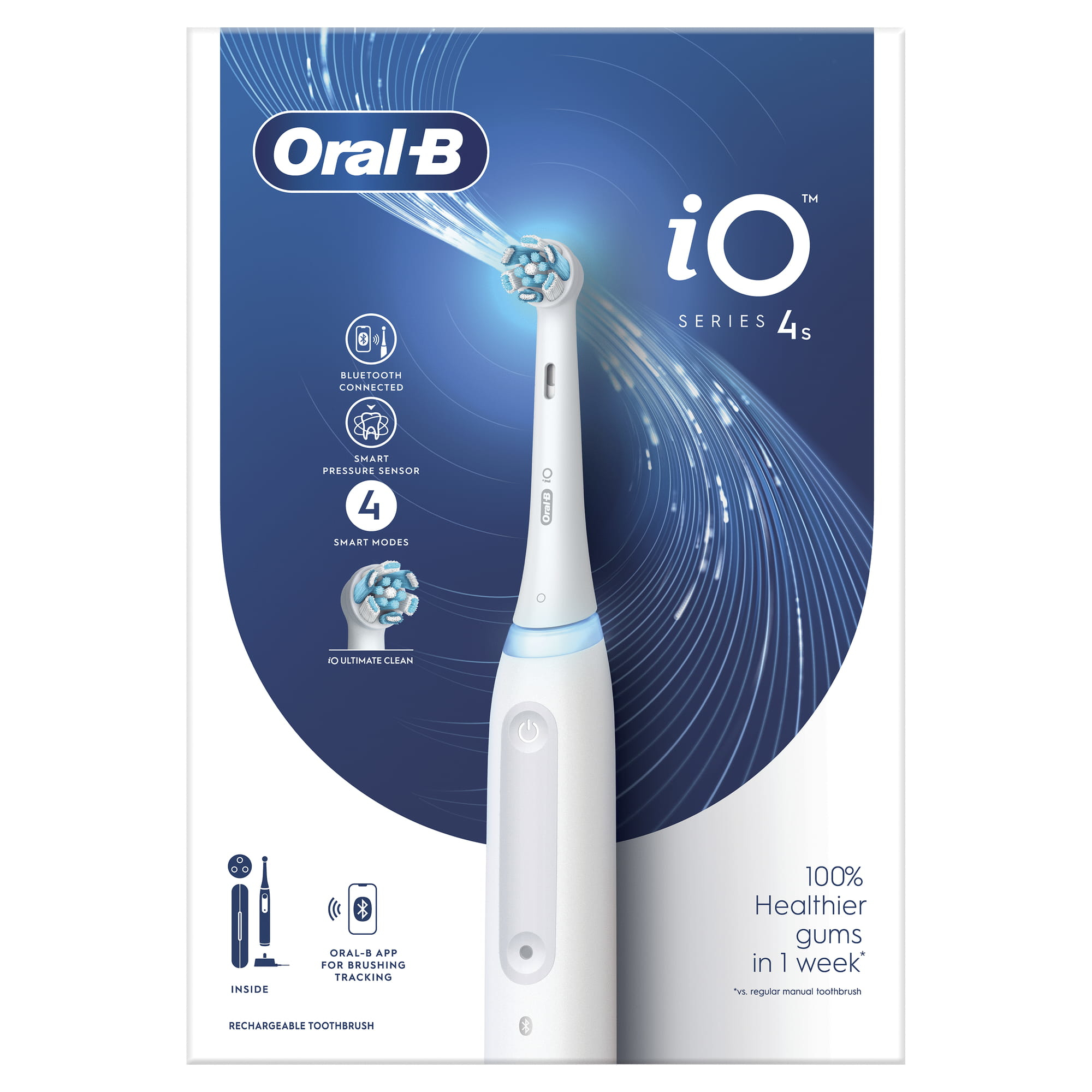 Cepillo de dientes eléctrico Oral-B iO Series 4s con características y embalaje.
