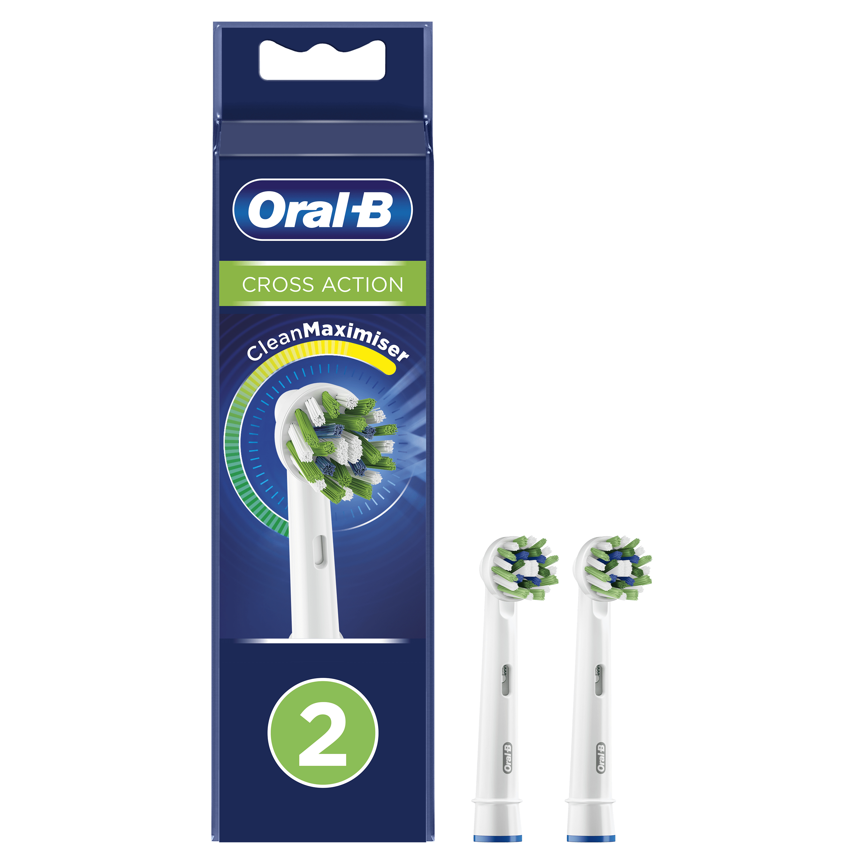 Confezione testine spazzolino Oral-B Cross Action con due testine di ricambio.