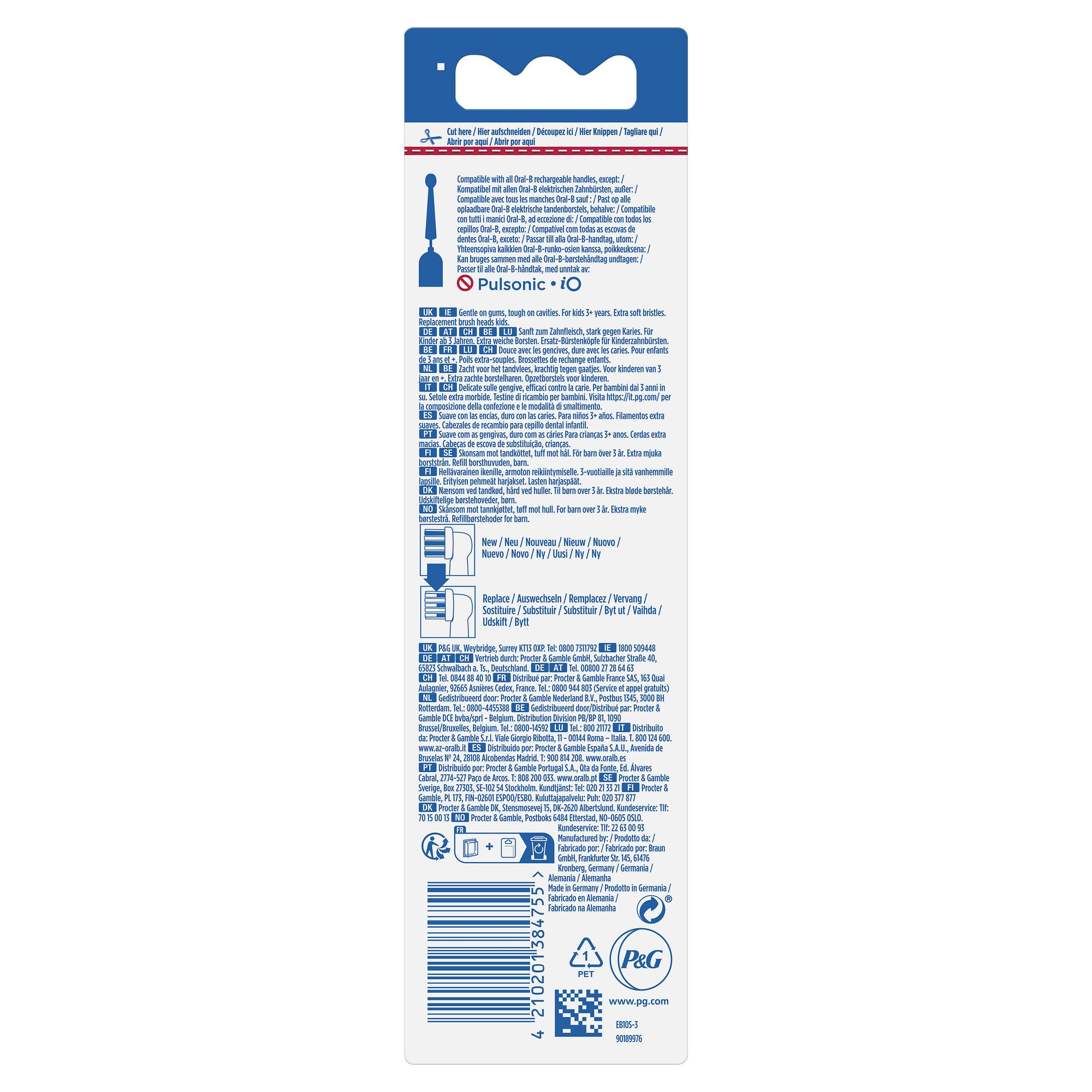 Rückseite einer Blisterpackung mit Text. Weißer Hintergrund.