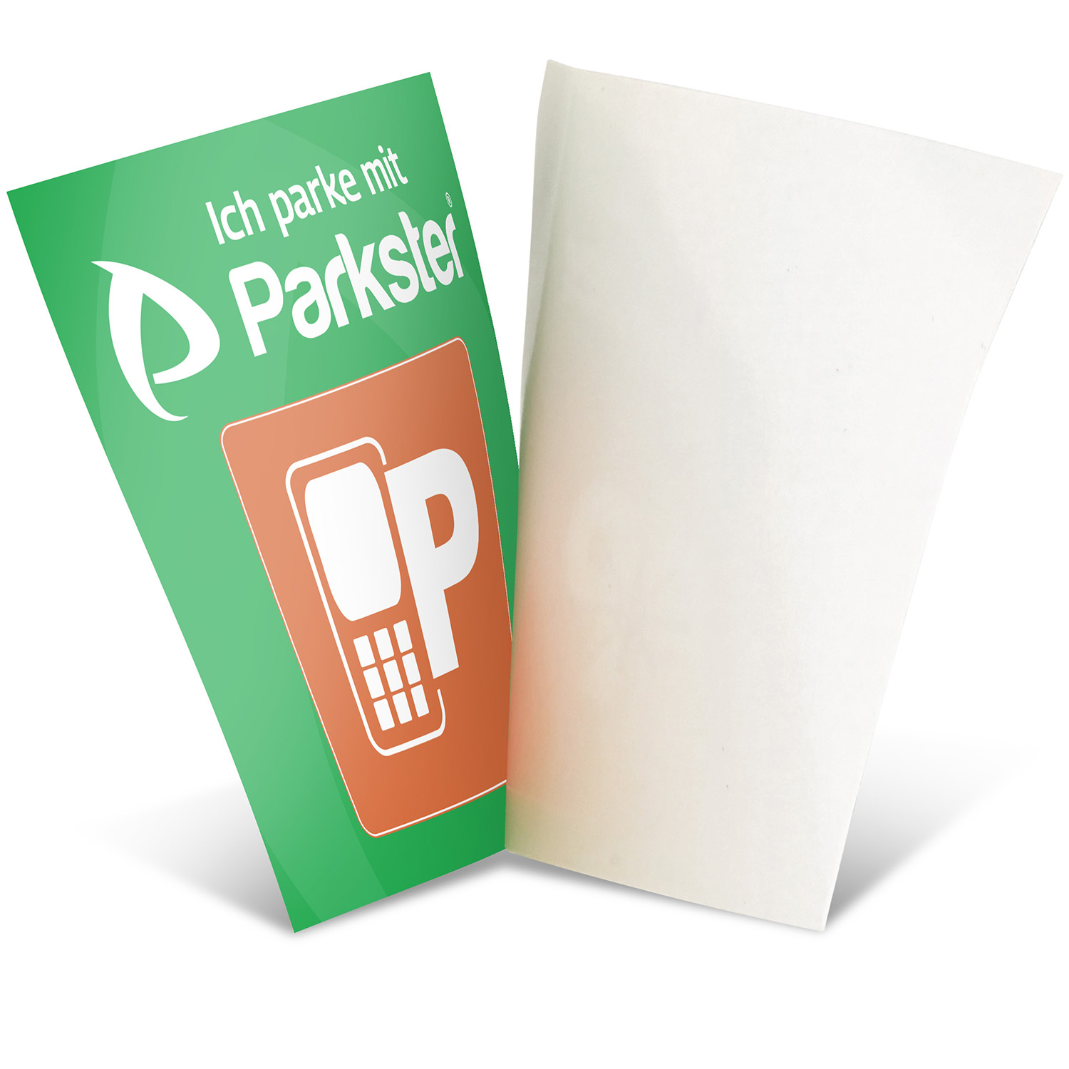 Zwei Parkscheine. Einer grün mit Telefon-Symbol und ein weißes Ticket. Der Text: Parkster.