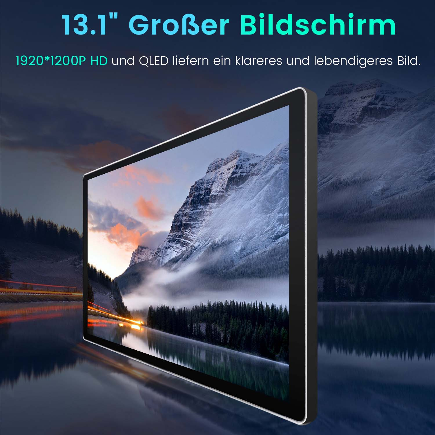 Ein Tablet mit Bergansicht auf dem Bildschirm.